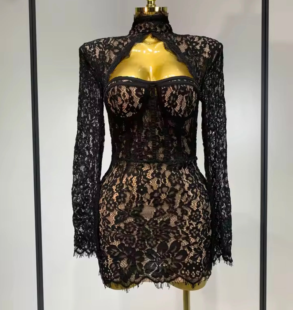 Sexy Black Lace Open Back Full Sleeve Dress