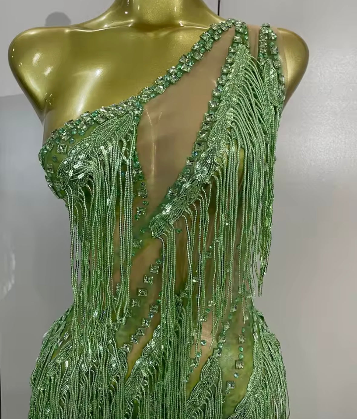 Sexy One Shoulder Sleeveless Beaded Sequins Crystal Tassel Dress