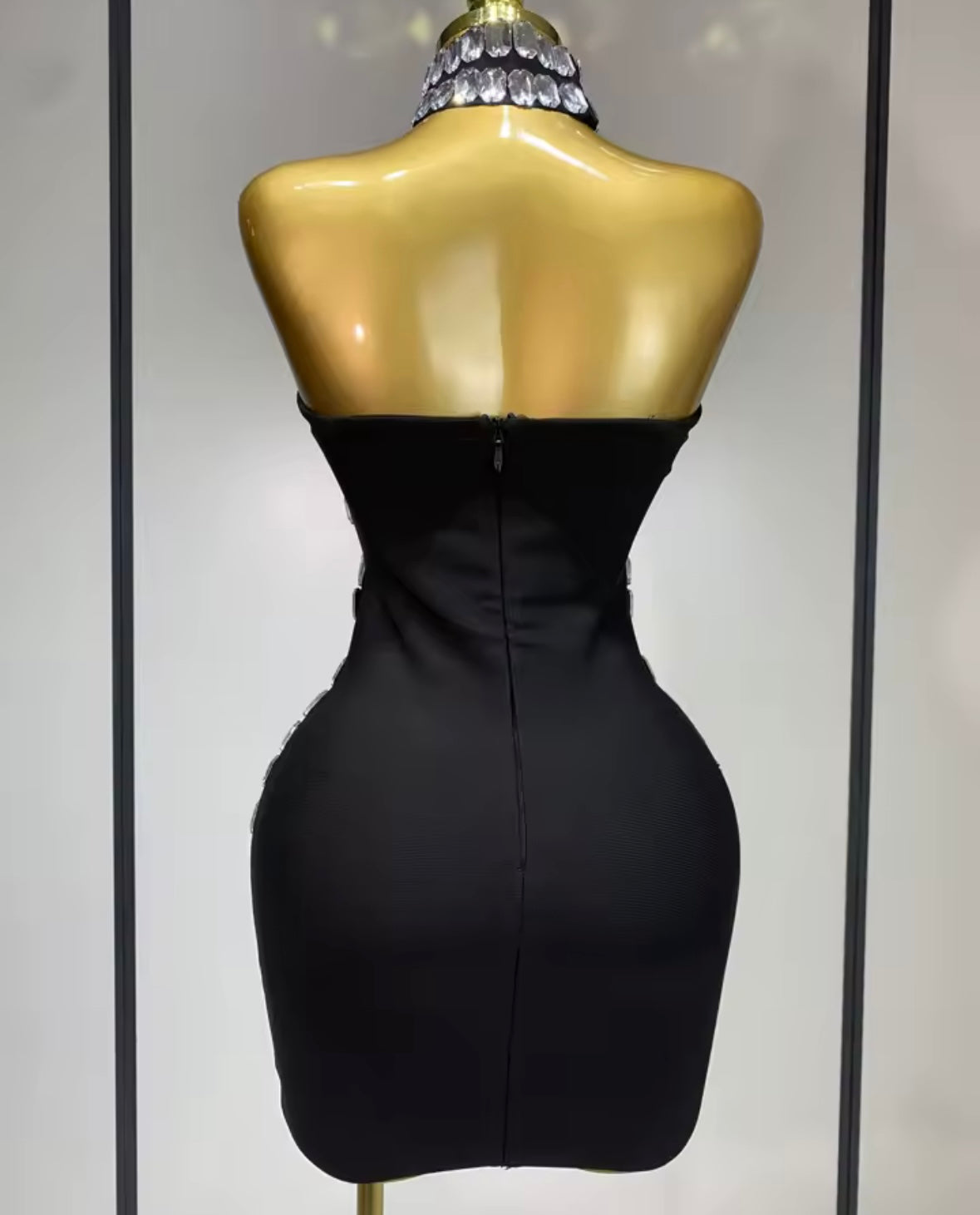 Sexy Crystal Choker Strapless Black Short Dress