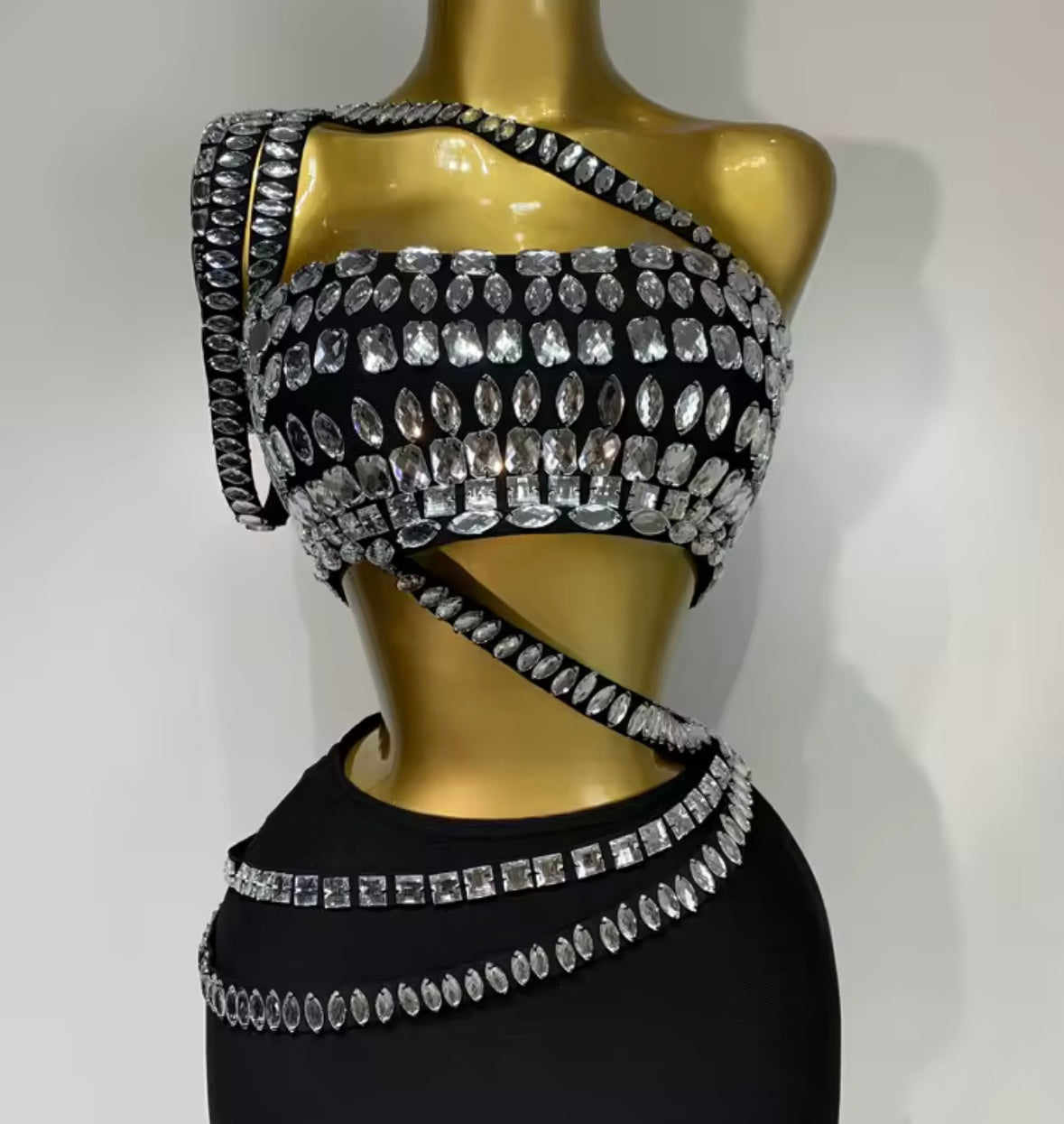 Rhinestone Halter Strapless Sexy Maxi Skirt Set
