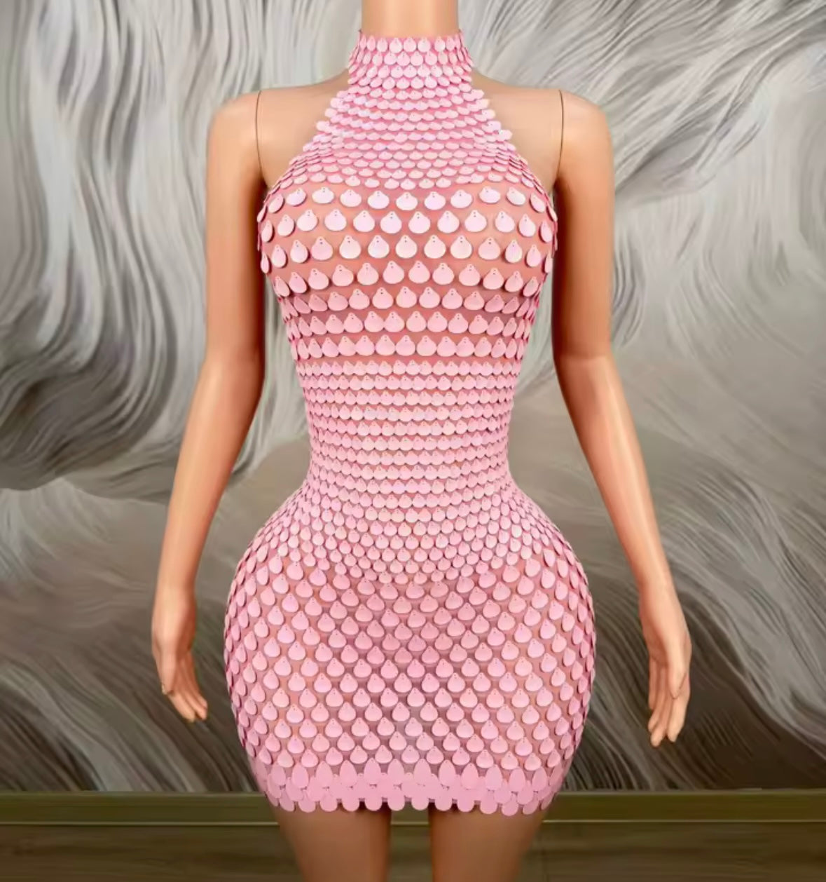 Pink Sexy Halter Sleeveless Sequins Short Dress