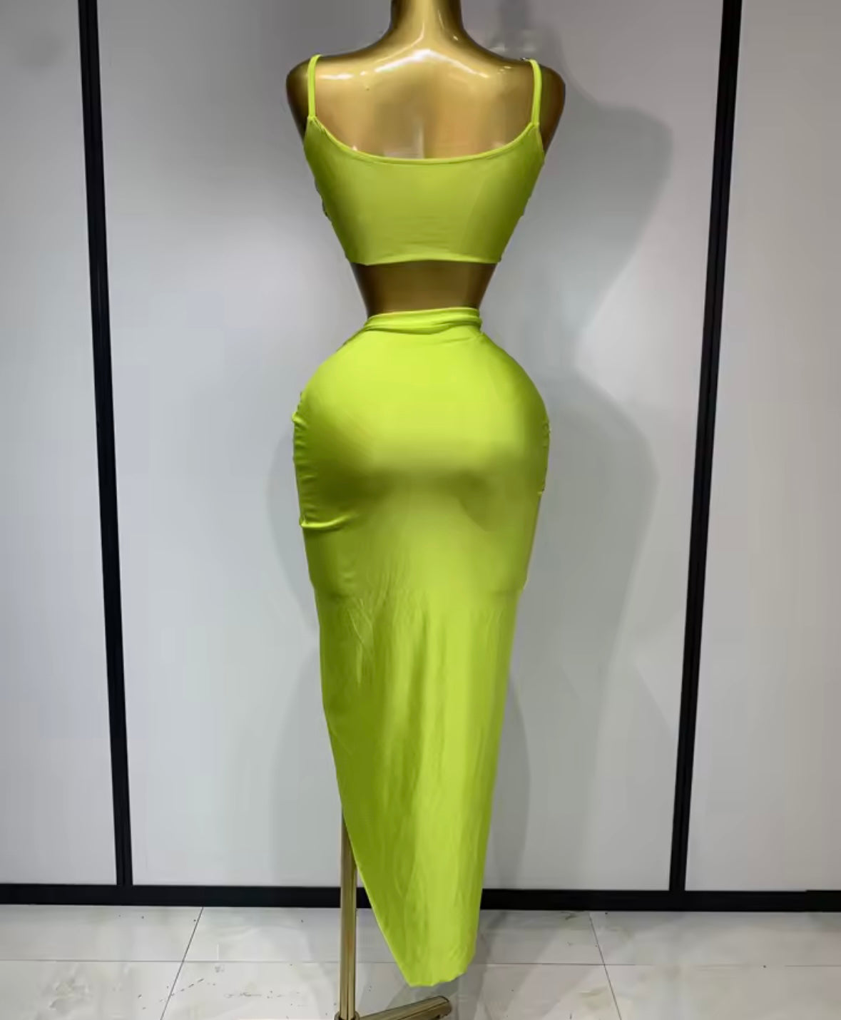 Sexy Rhinestone Sleeveless Maxi Skirt Set