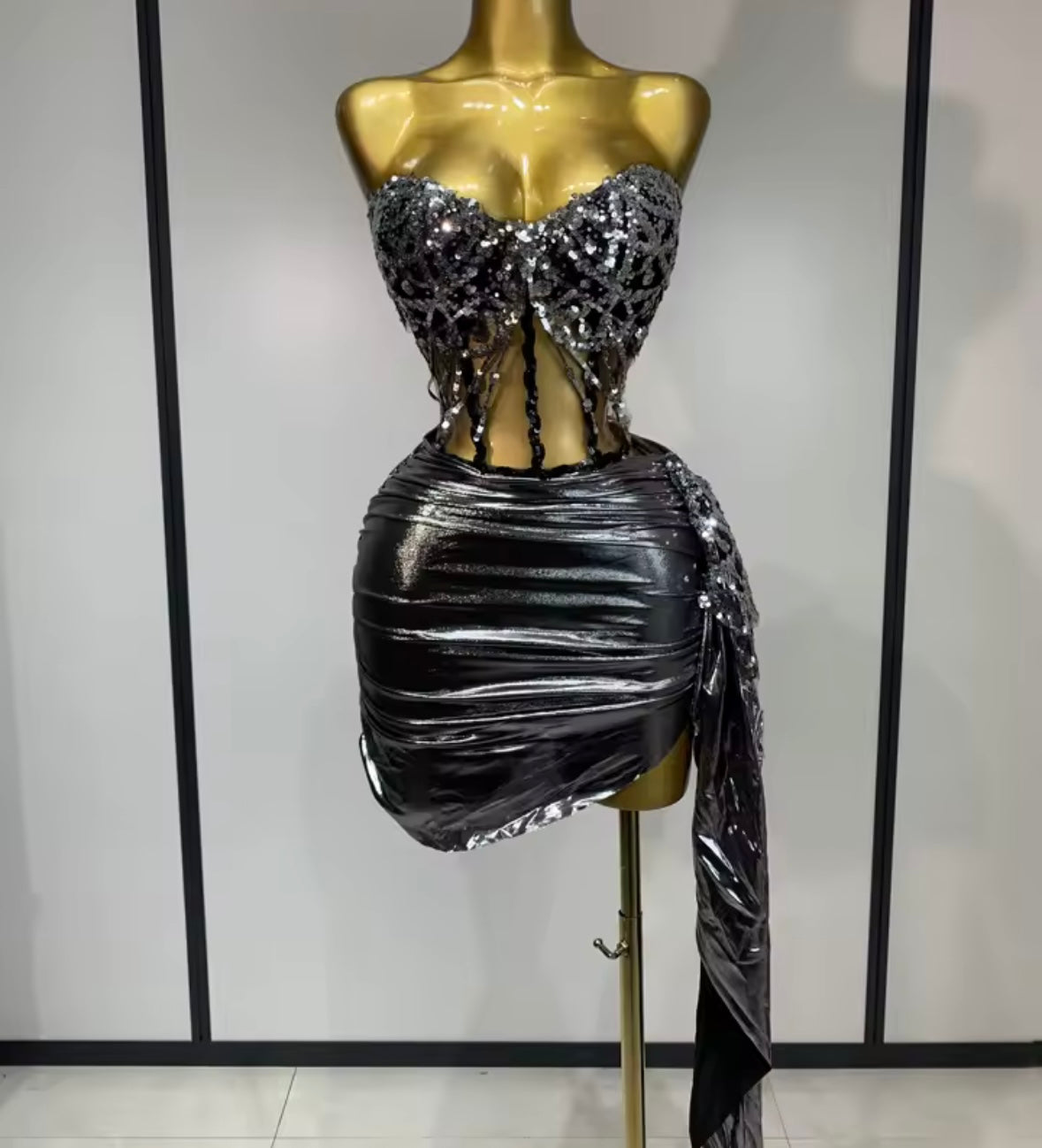 Strapless Sequins Corset Sexy Skirt Set