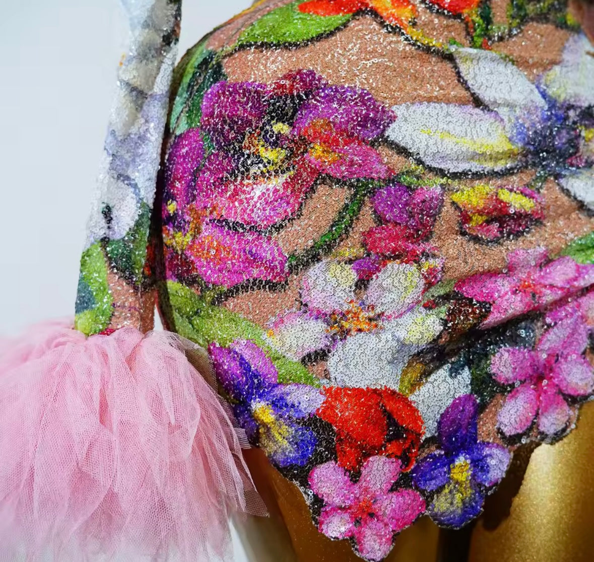 Sexy Floral Sequins Ruffle Full Sleeve Dress Hat Set