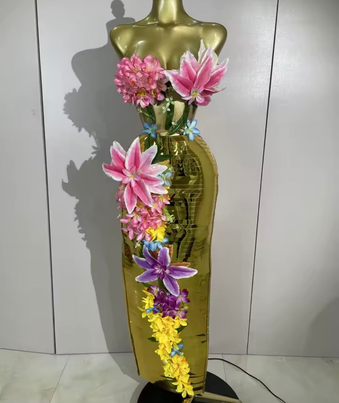 Gold Sexy Strapless Floral Embellishment Maxi Skirt Set