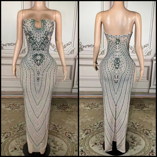Sexy Sleeveless Crystal Rhinestone Embellishment Dress