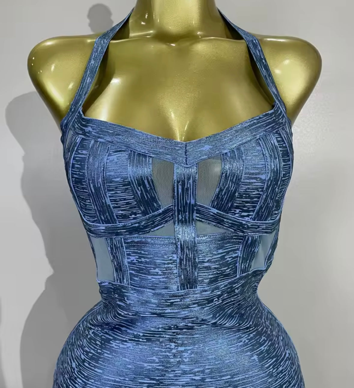 Sexy Blue Halter Sleeveless Bandage Dress