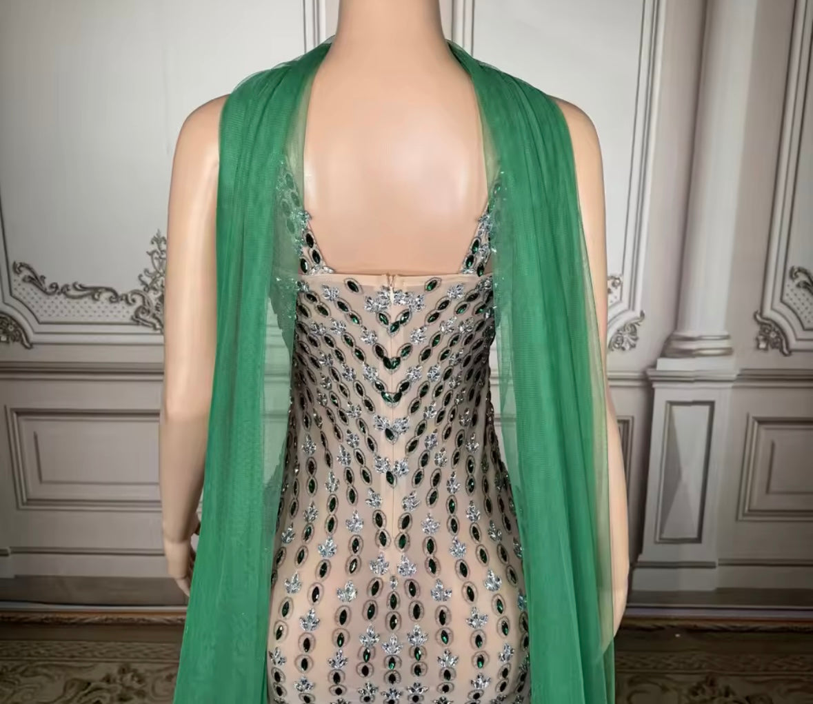 Sexy Scarf Sleeveless Rhinestone Embellishment Maxi Dress