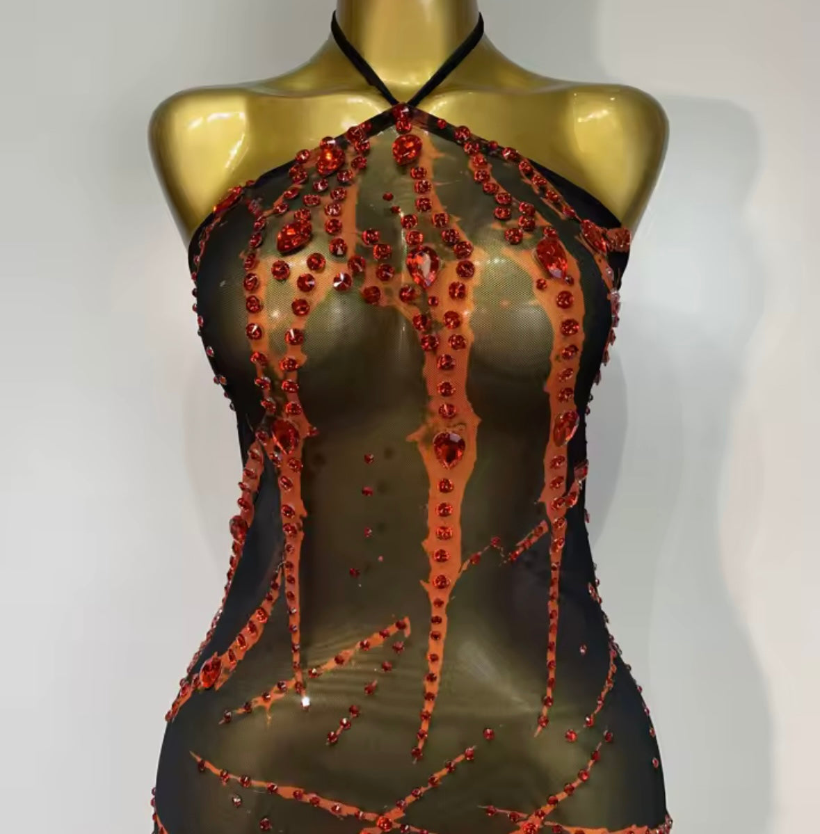 Sexy Halter Sleeveless Black Rhinestone Maxi Dress