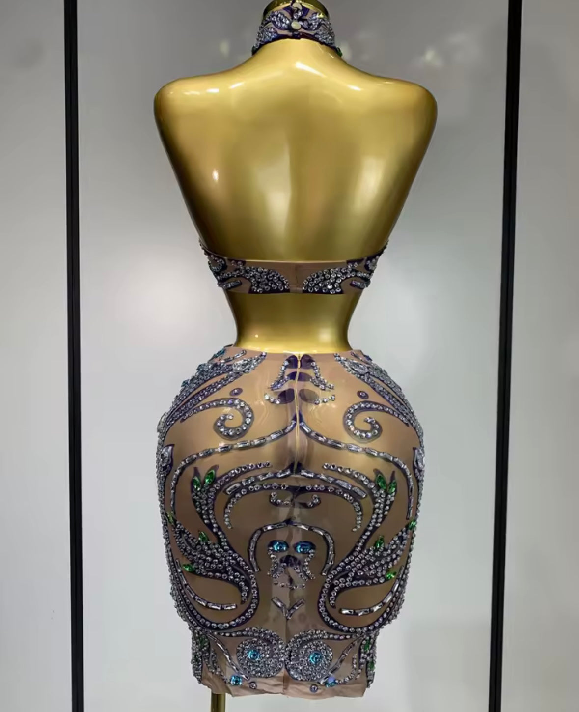 Sexy Halter Sleeveless Open Back Rhinestone Embellishment Dress