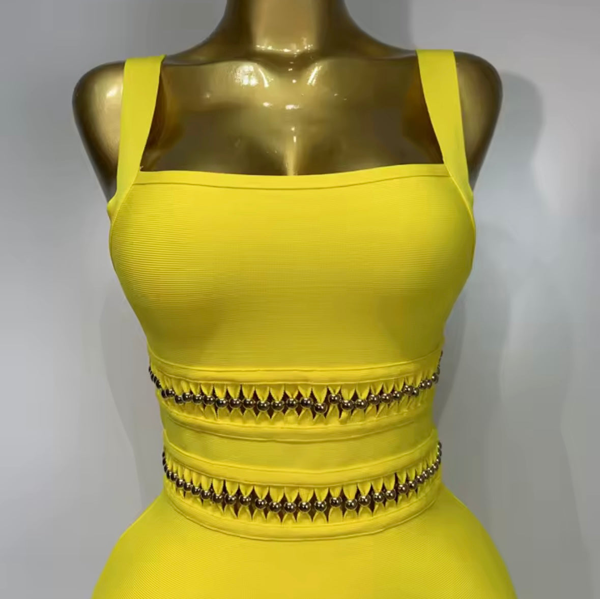 Yellow Sleeveless Beaded Fringe Sexy Maxi Dress
