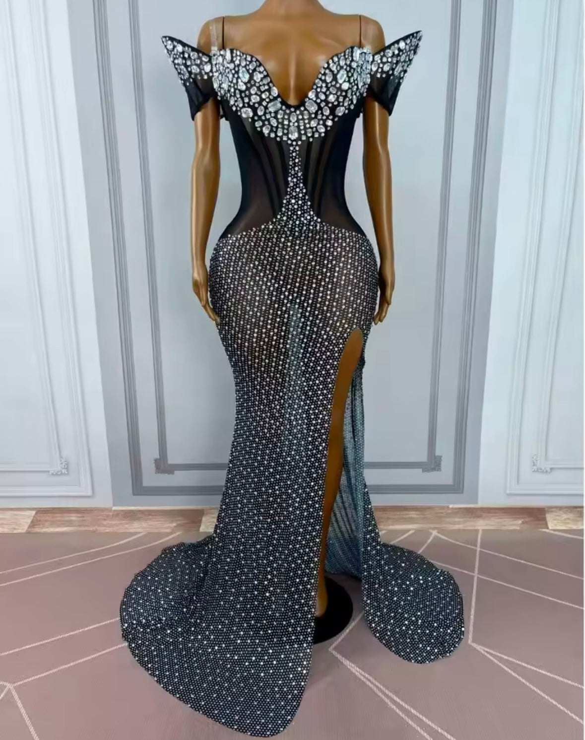 Elegant Rhinestone Embellishment Off The Shoulder Mermaid Dress