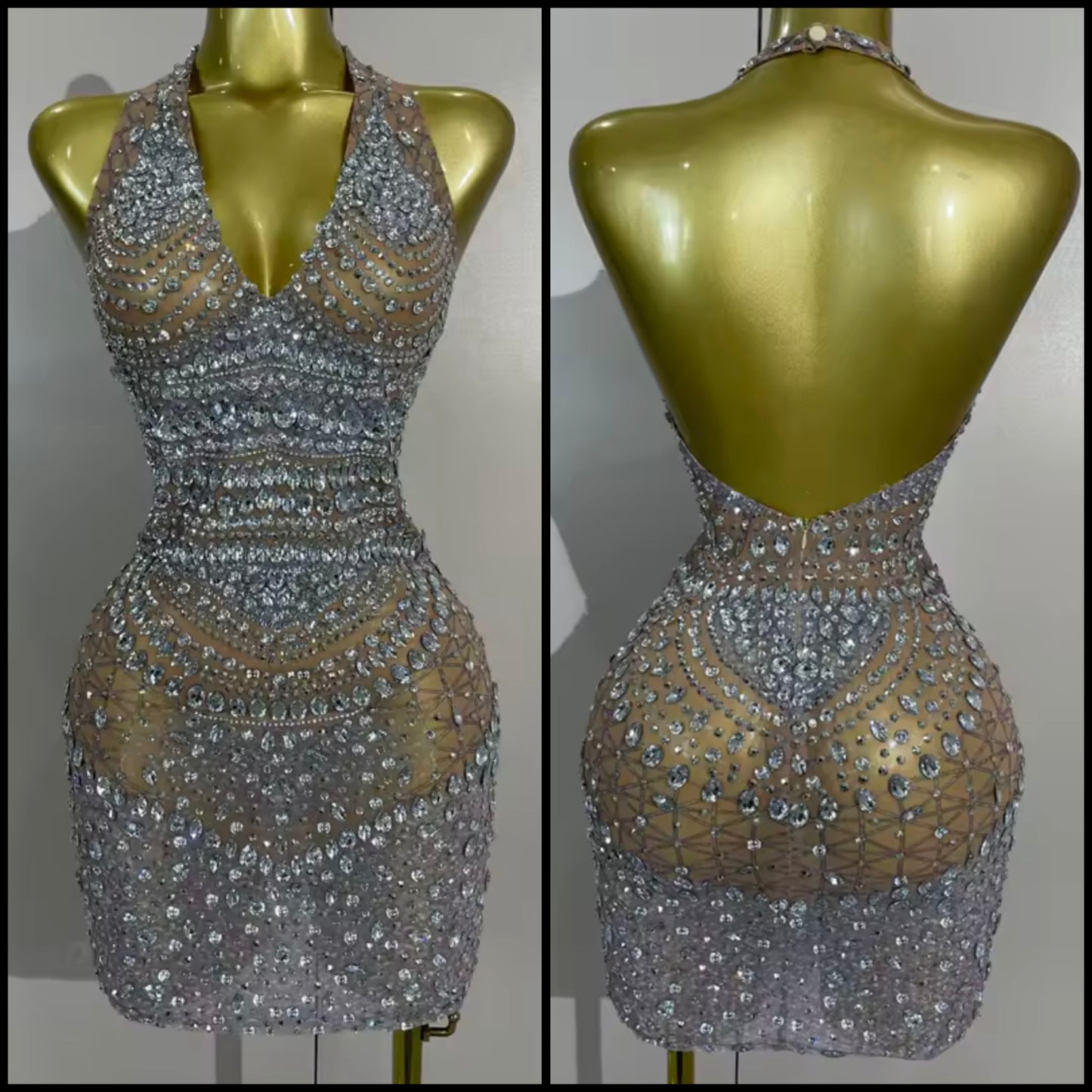 Sexy Halter Sleeveless Rhinestone Embellishment Dress