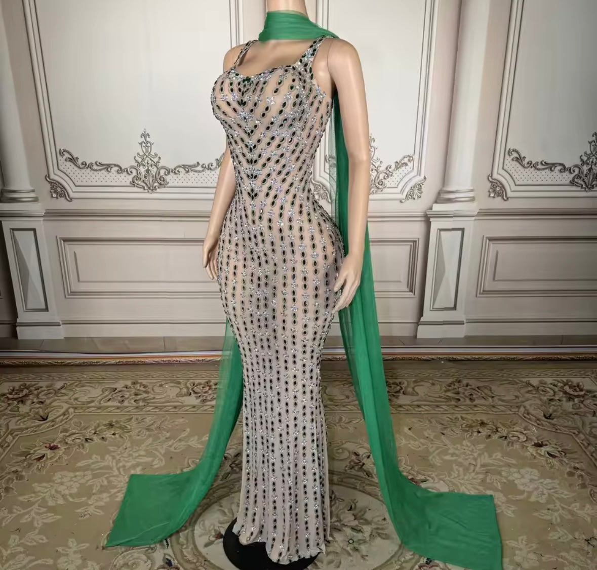 Sexy Scarf Sleeveless Rhinestone Embellishment Maxi Dress