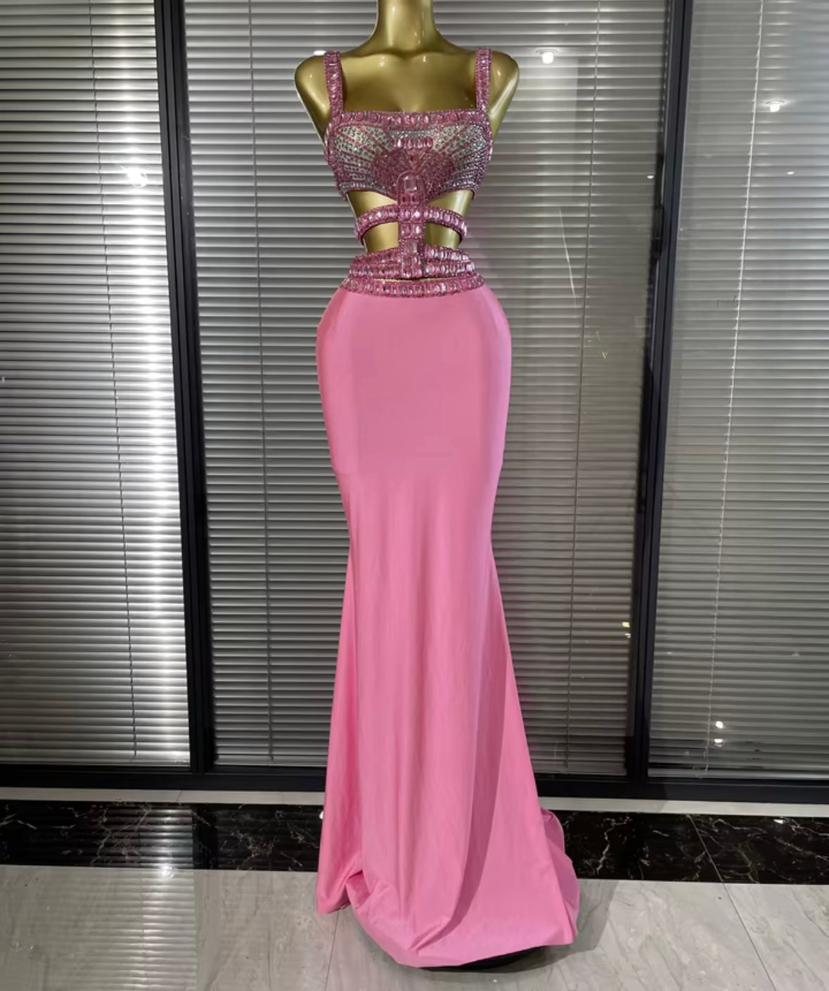 Sexy Sleeveless Rhinestone Crystal Hollow Out Maxi Dress