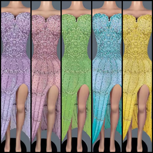 Sexy Sleeveless Rhinestone Side Split Mermaid Dress