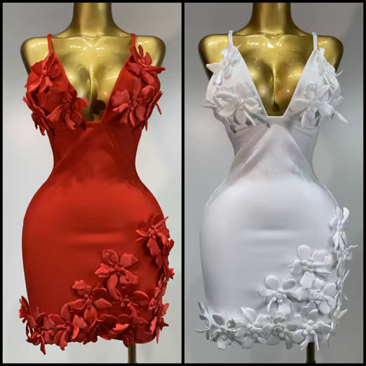 Sexy Sleeveless 3D Floral Embellishment Dress