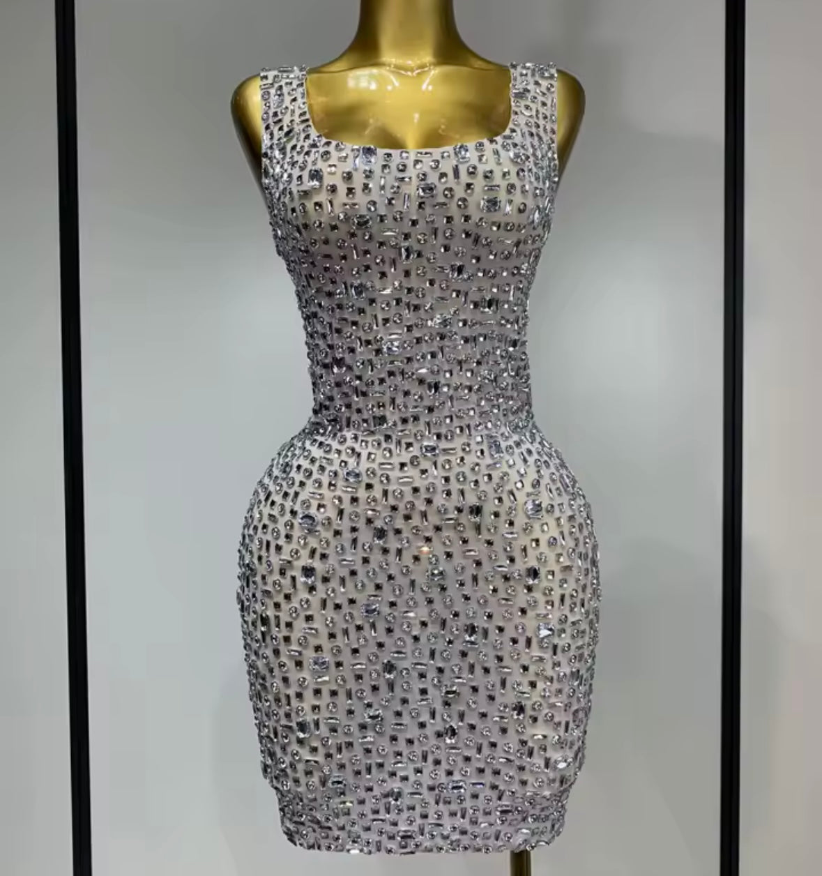 Silver Rhinestone Embellishment Sleeveless Sexy Dress