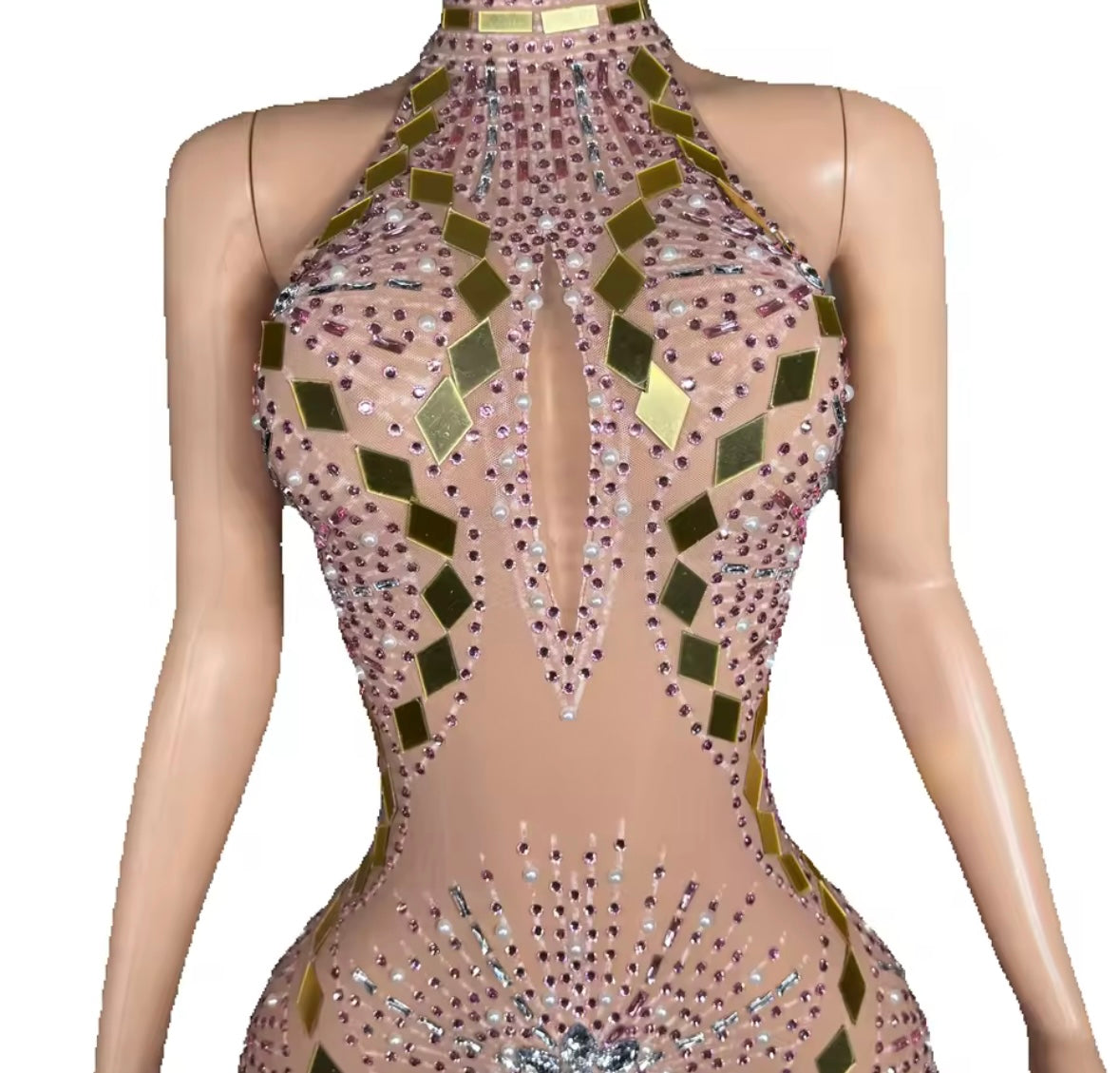 Rhinestone Embellishment Mirror Sleeveless Maxi Dress