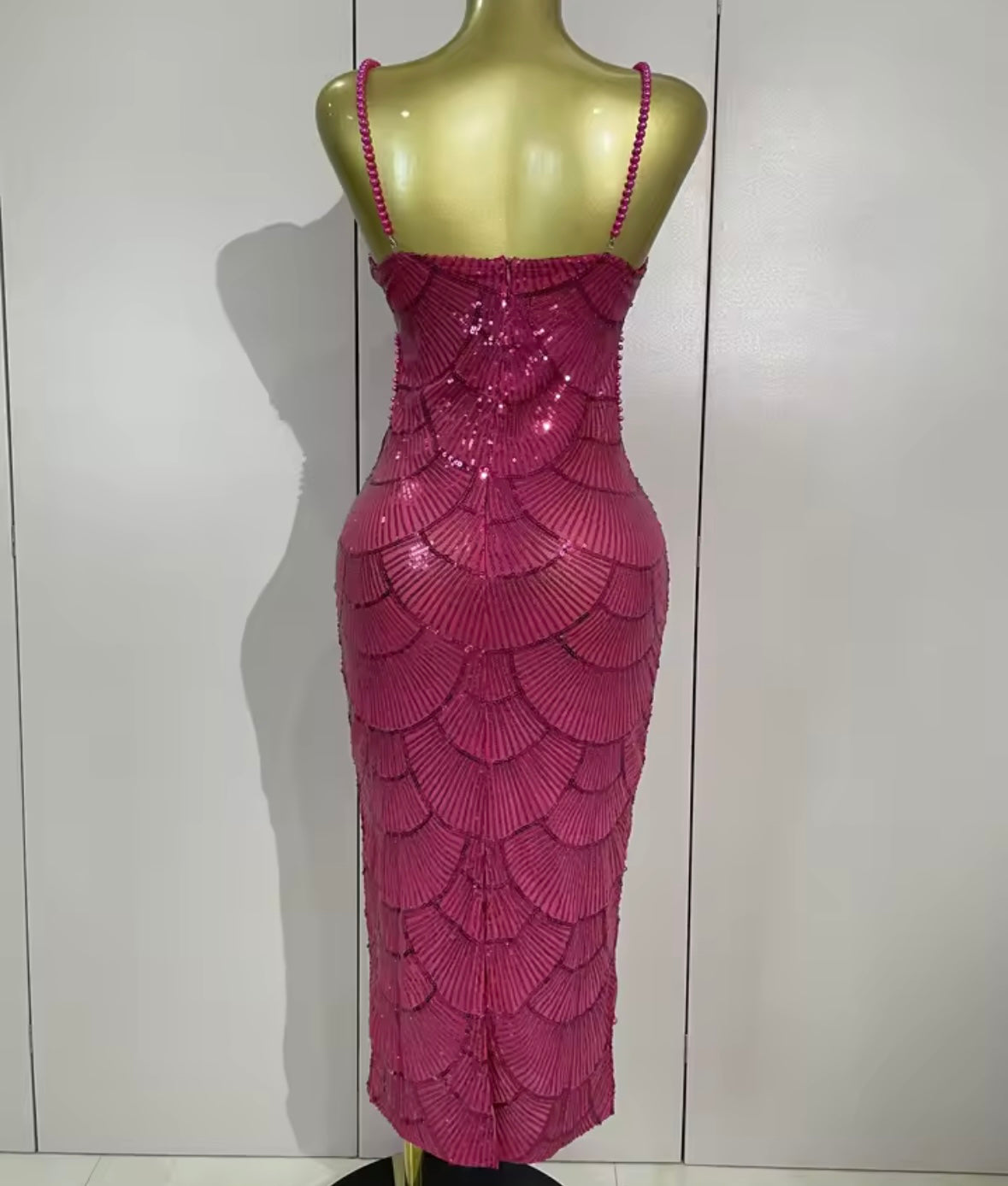 Sexy Sleeveless Pearl Beaded Sequins Hollow Out Dress