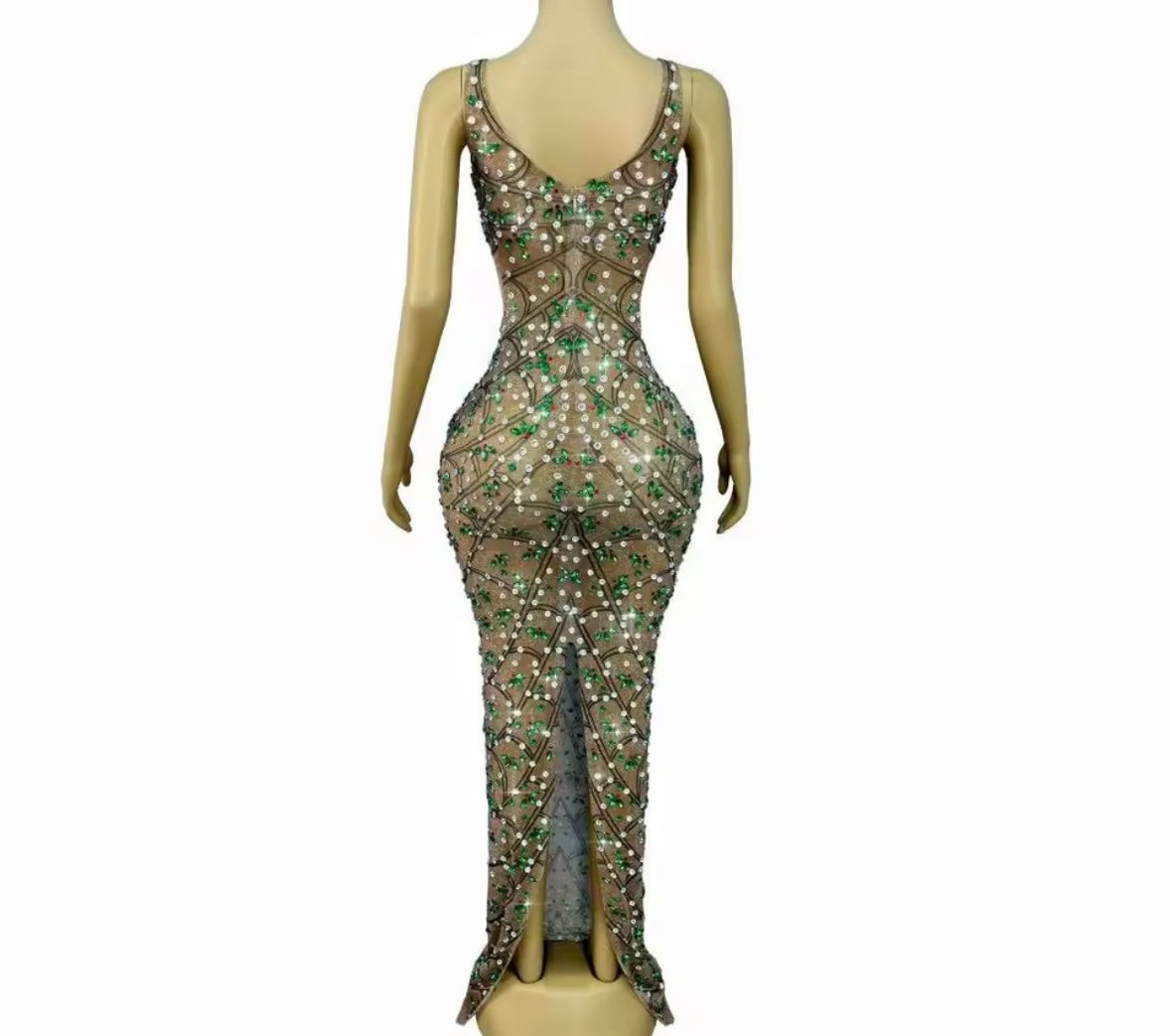 Sleeveless Sexy Rhinestone Embellishment Maxi Dress