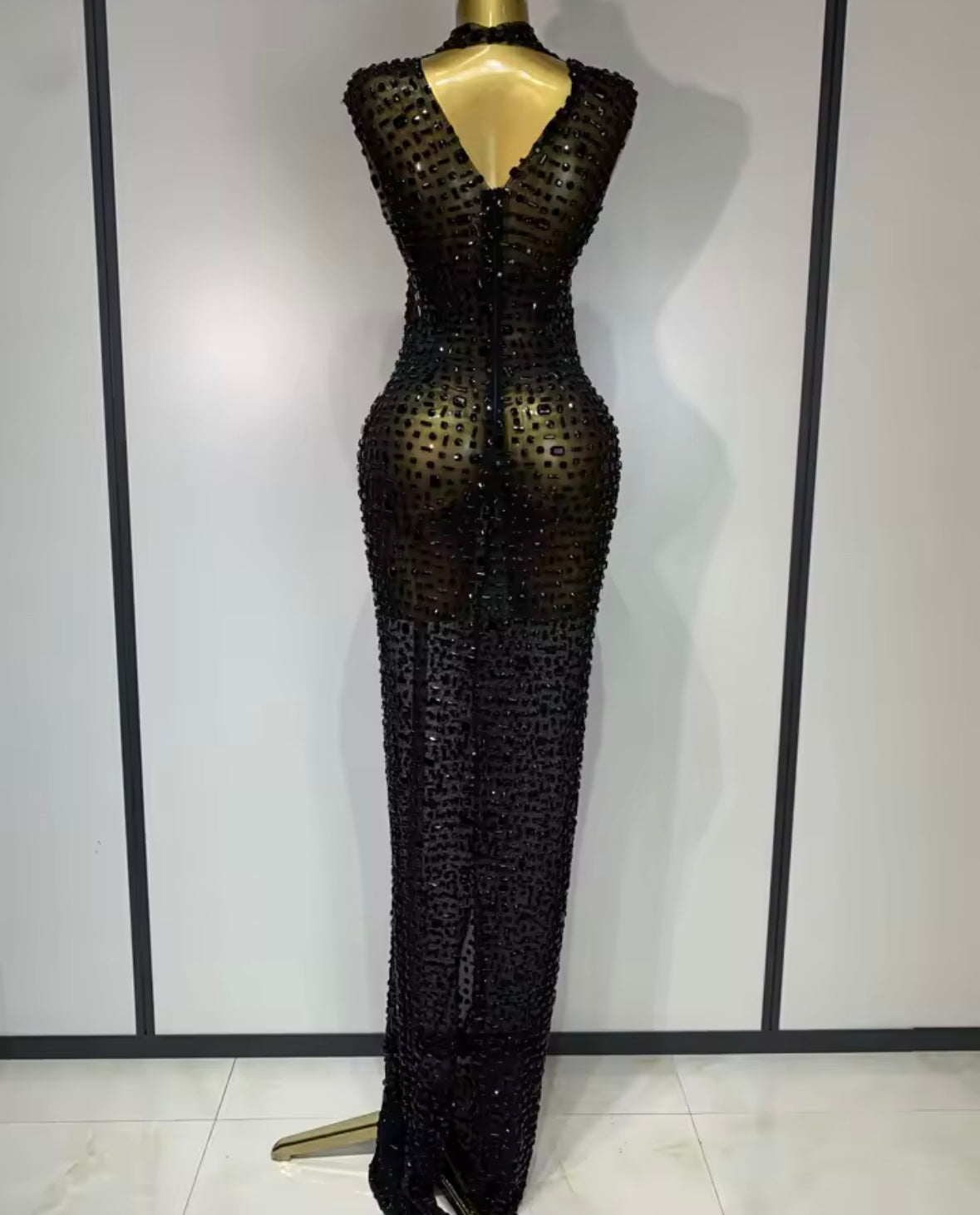 Rhinestone Embellishment Sexy Sleeveless Floor-Length Dress