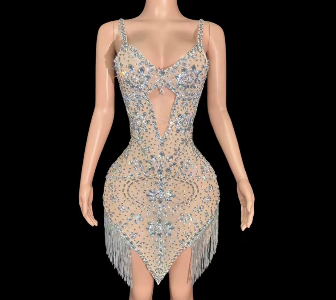 Sexy Sleeveless Rhinestone Embellishment Tassel Dress
