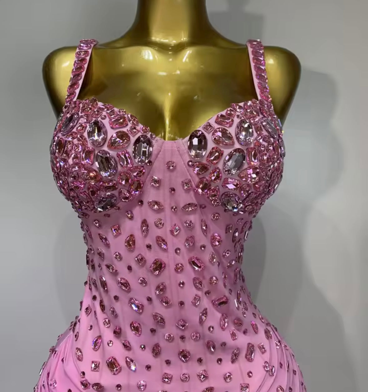 Pink Elegant Rhinestone Sleeveless Floor-Length Dress