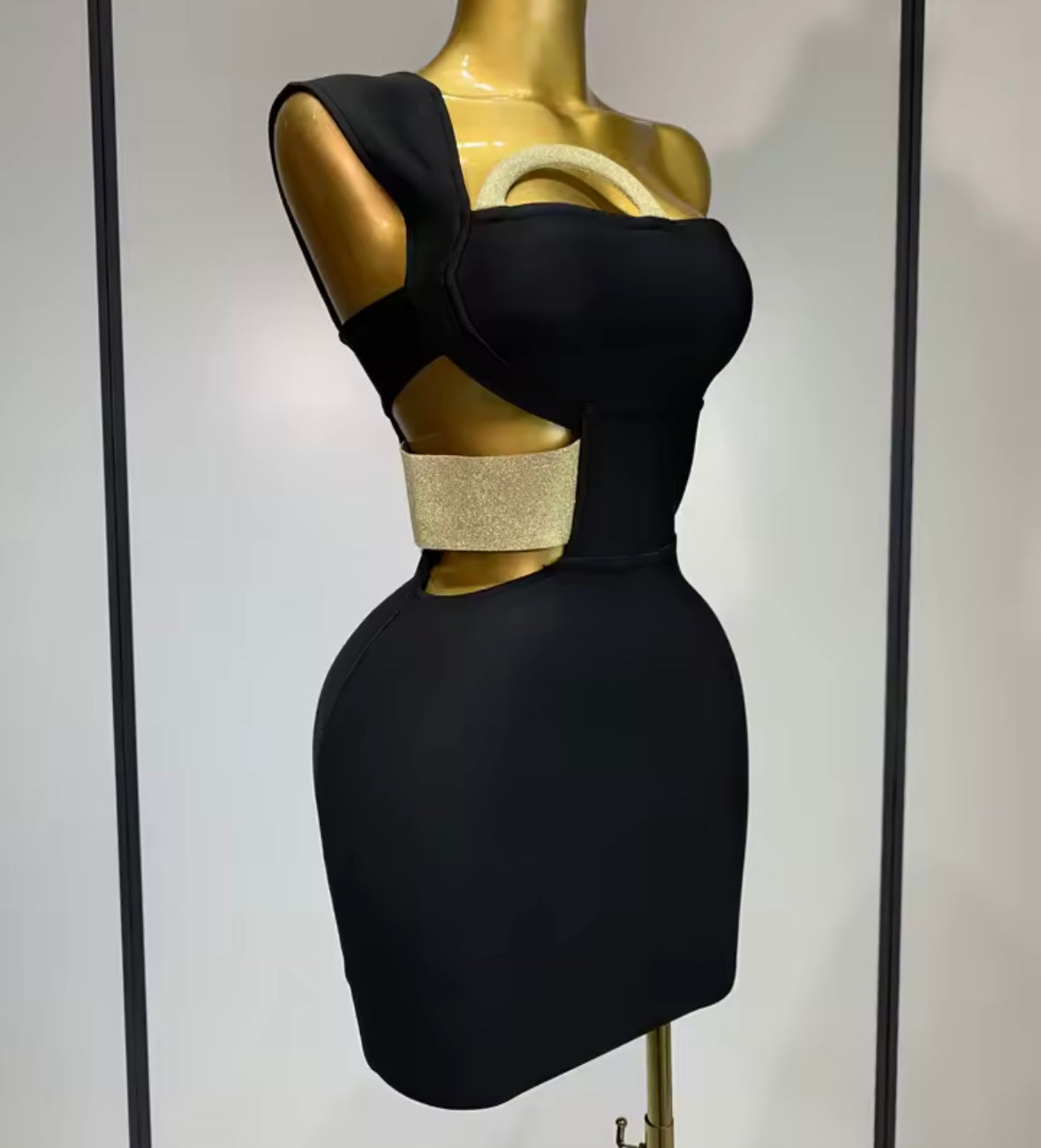 Black One Shoulder Sleeveless Sexy Hollow Out Short Dress