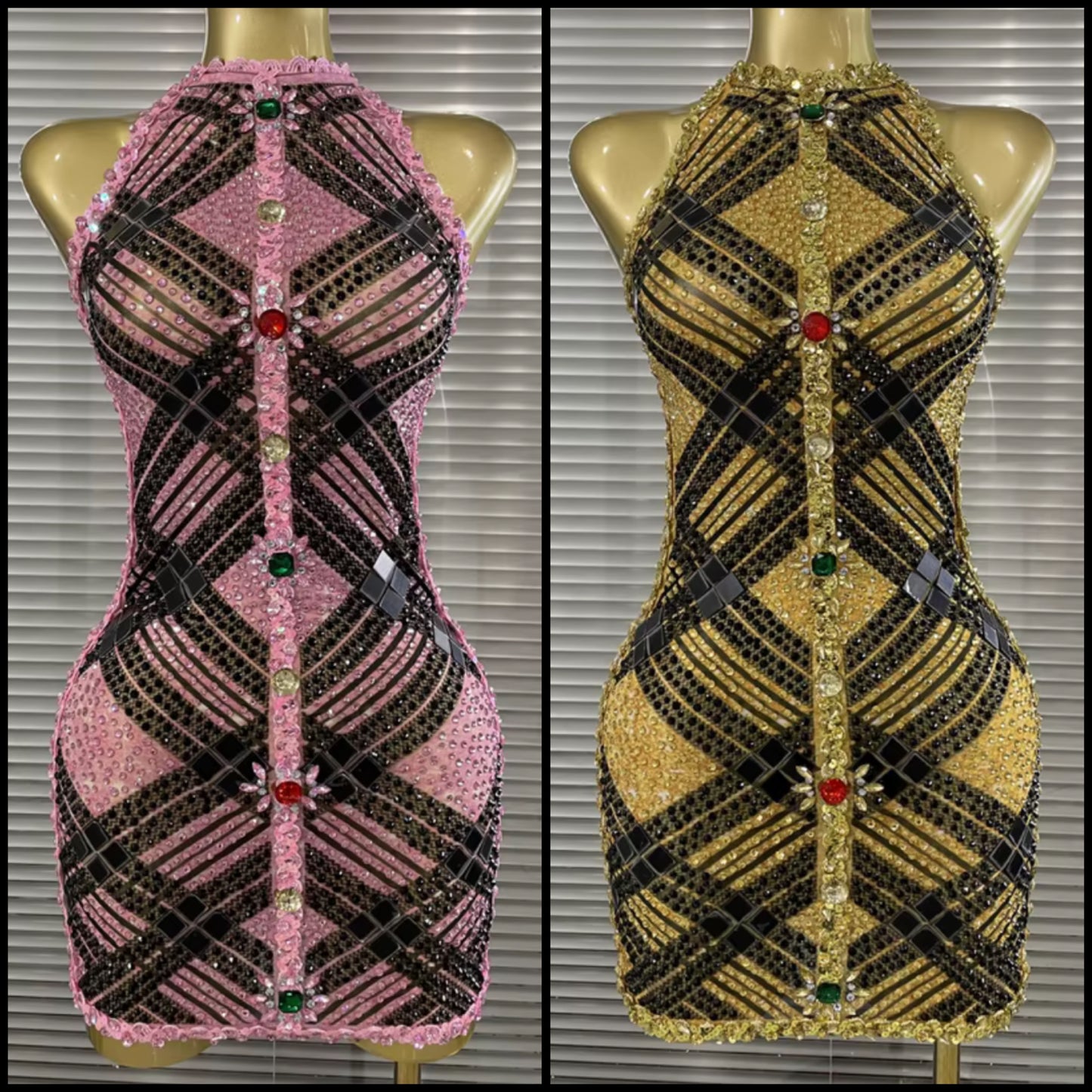 Rhinestone Crystal Button Up Sleeveless Sexy Dress