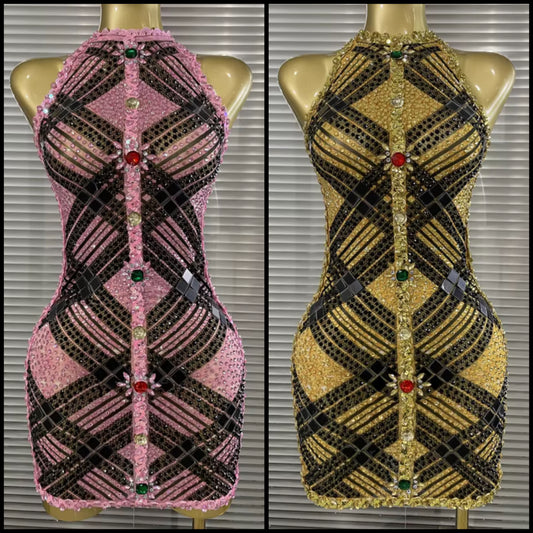 Rhinestone Crystal Button Up Sleeveless Sexy Dress