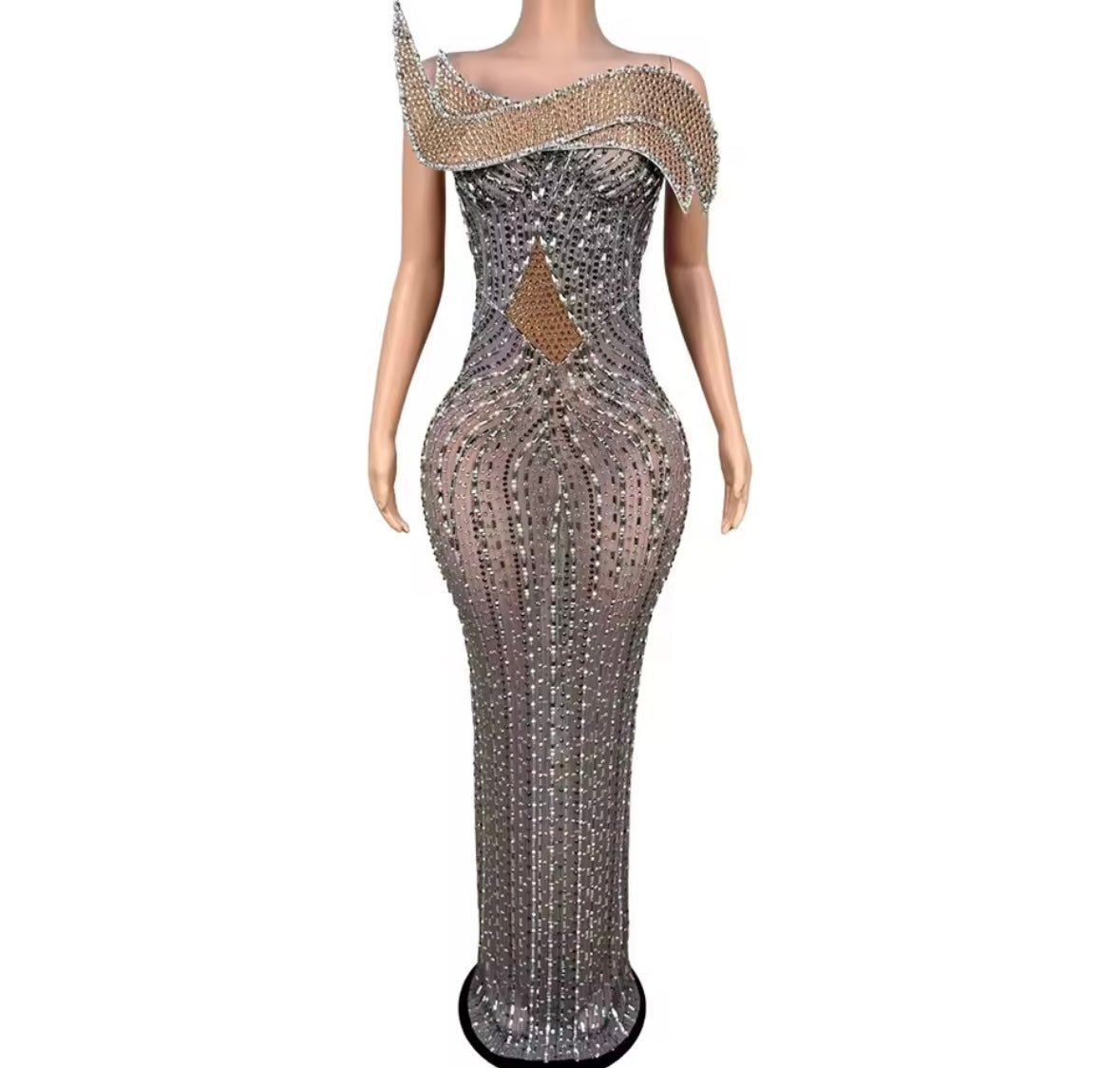 Sexy Strapless Rhinestone Embellishment Maxi Dress