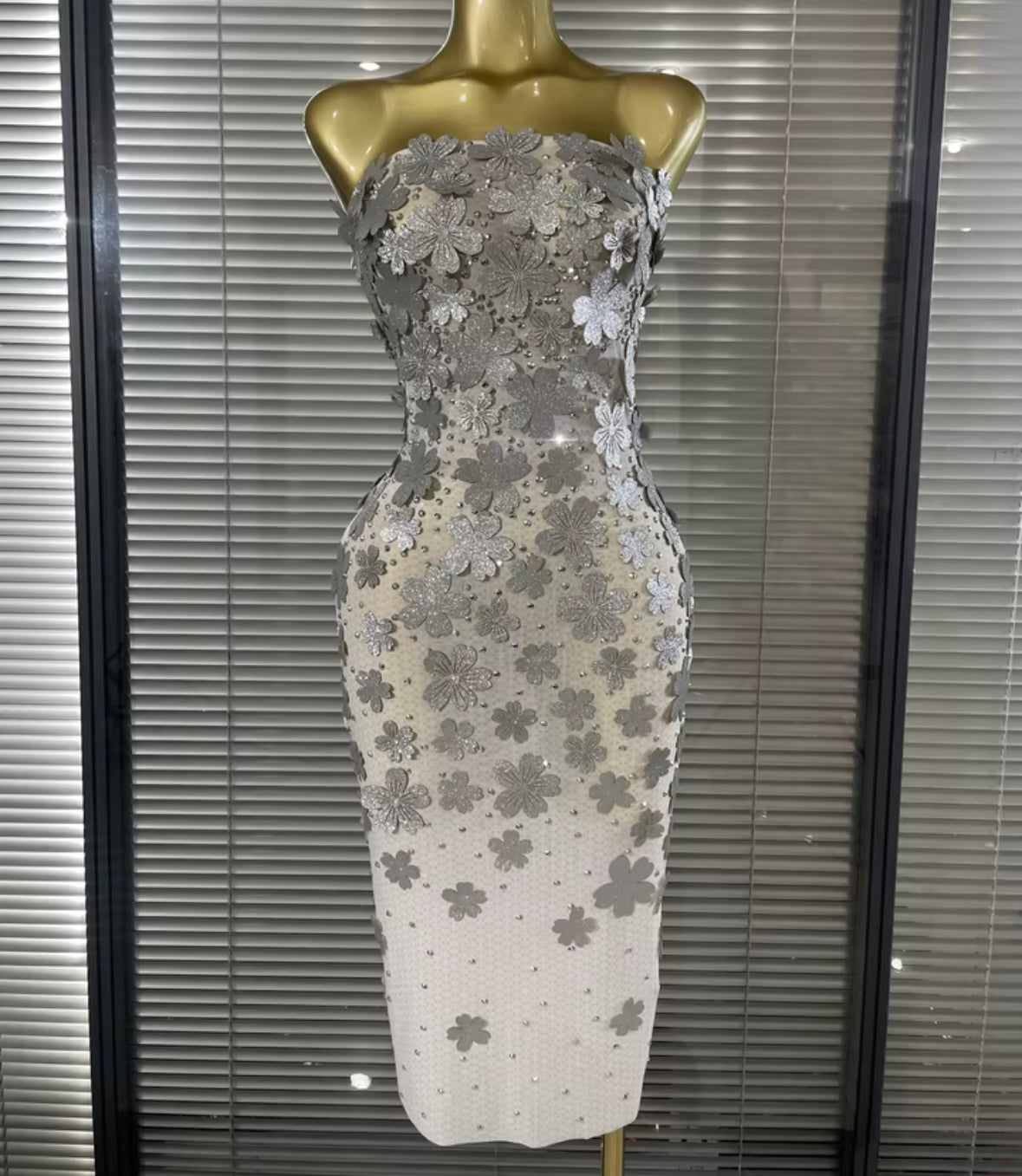 Sexy Strapless Beaded Floral Maxi Dress
