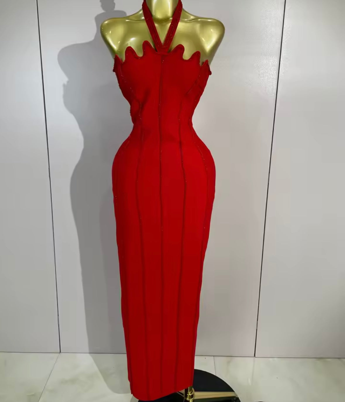Sexy Beaded Halter Sleeveless Maxi Dress
