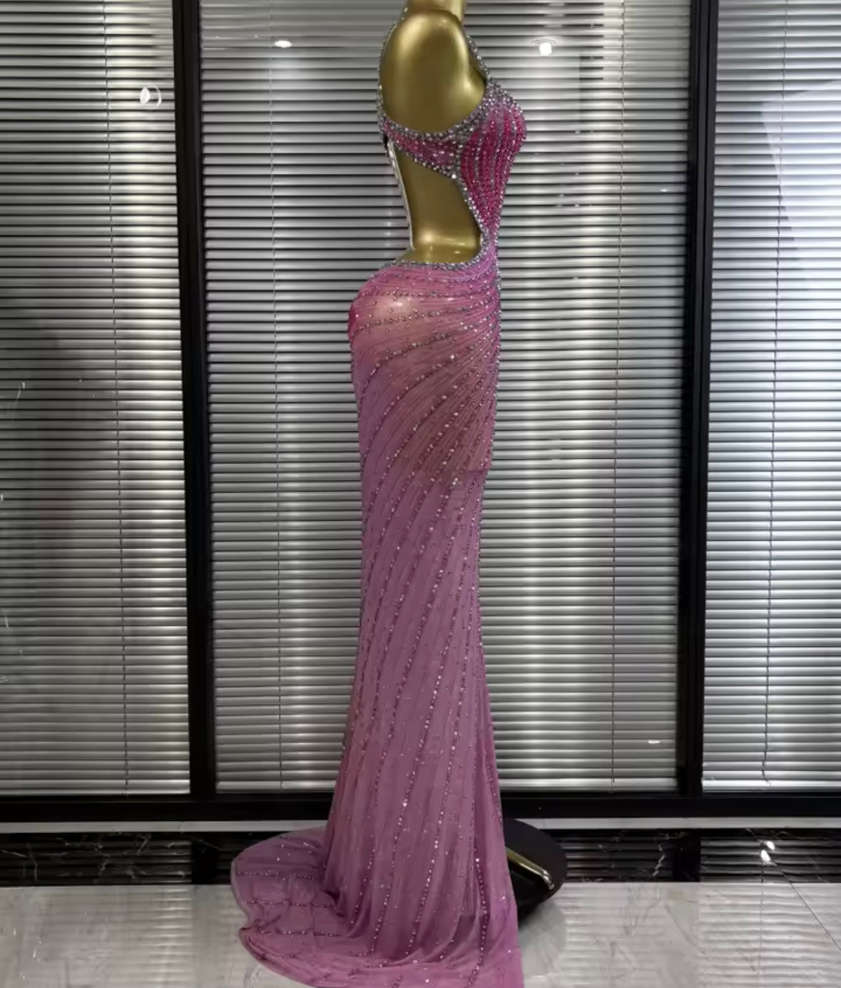 Pink Sexy Sleeveless Rhinestone Side Split Maxi Dress