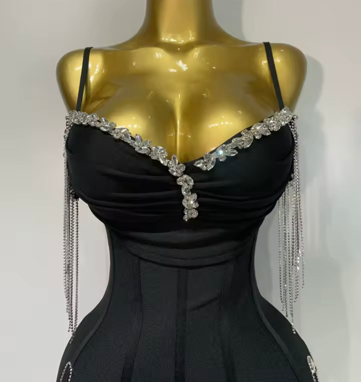 Sexy Sleeveless Rhinestone Tassel Short Dress