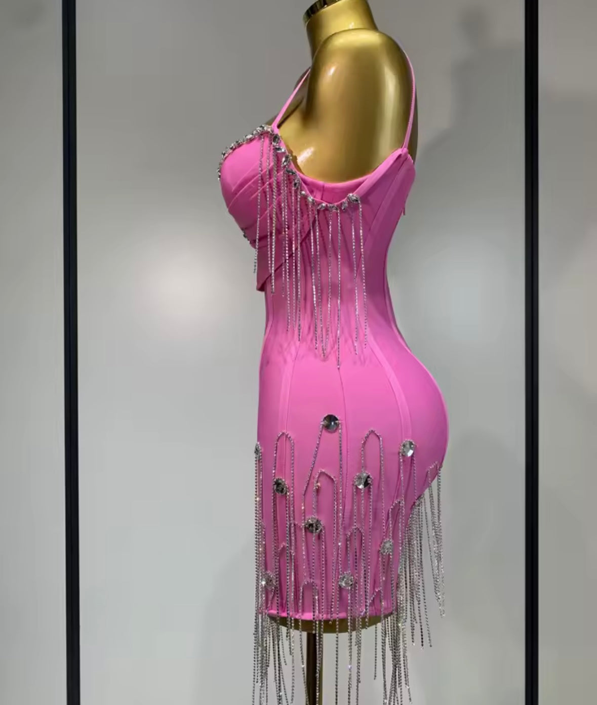 Sexy Sleeveless Rhinestone Tassel Short Dress