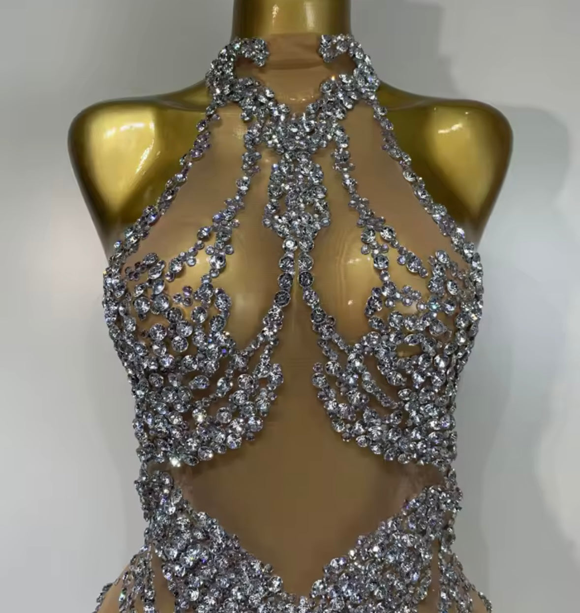 Sleeveless Rhinestone Sexy Short See Through Dress