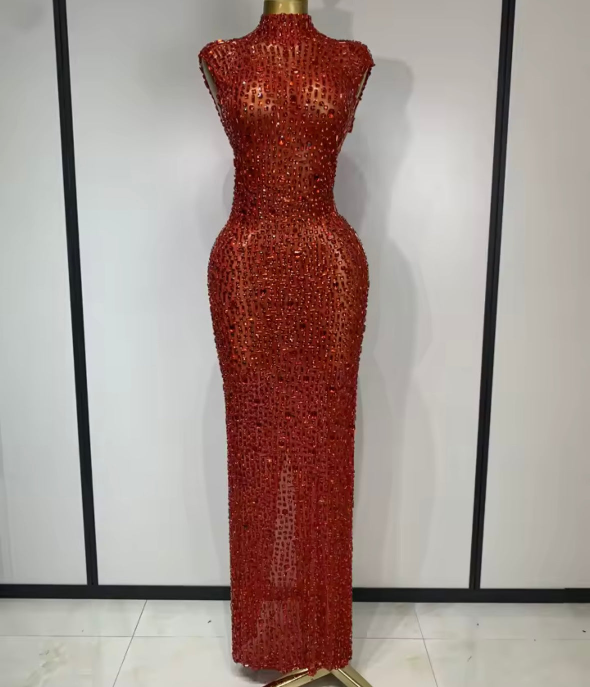 Rhinestone Embellishment Sexy Sleeveless Floor-Length Dress