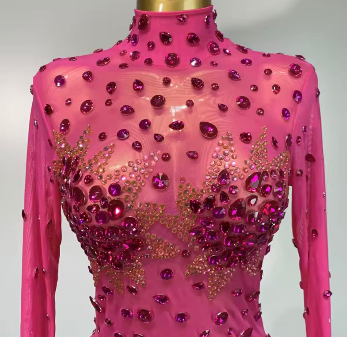 Sexy Crystal Rhinestone Full Sleeve Dress