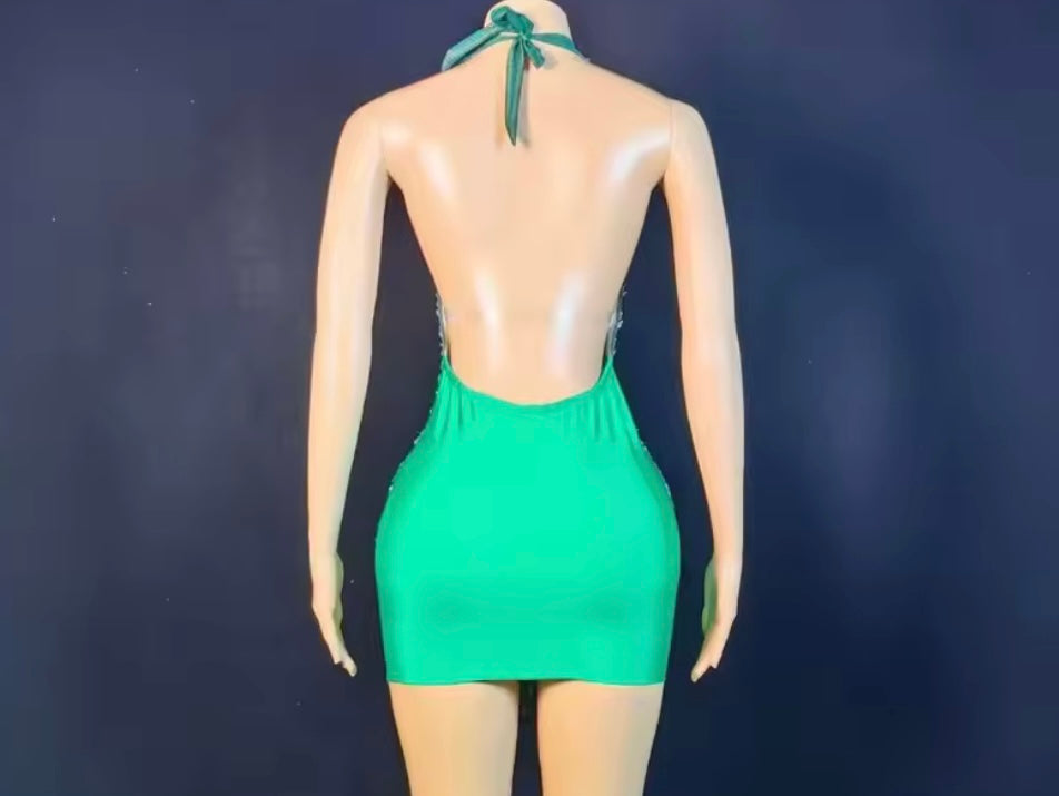 Sexy Halter Open Back Rhinestone Embellishment Dress