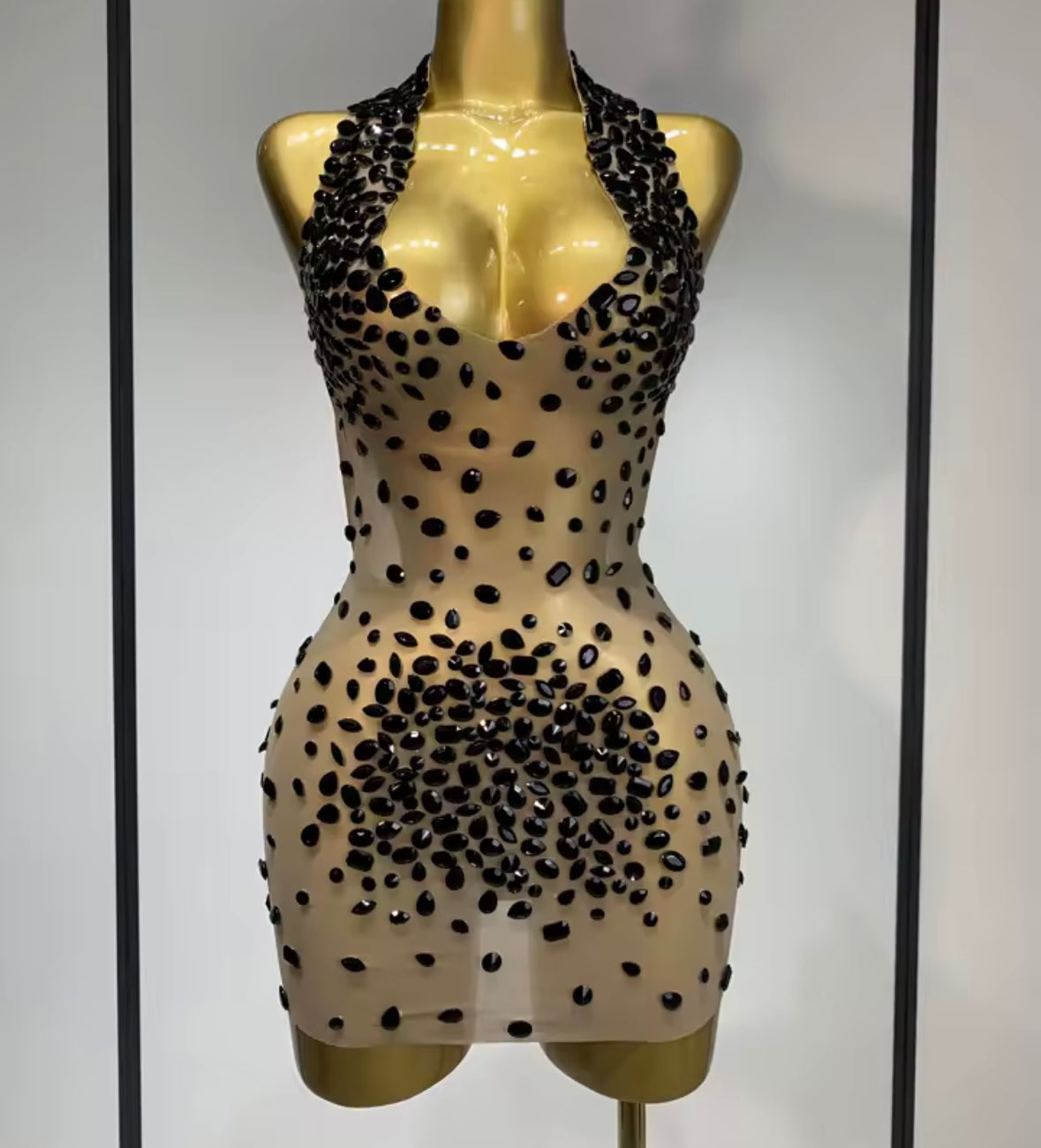Sexy Halter Open Back Color Crystal See Through Dress