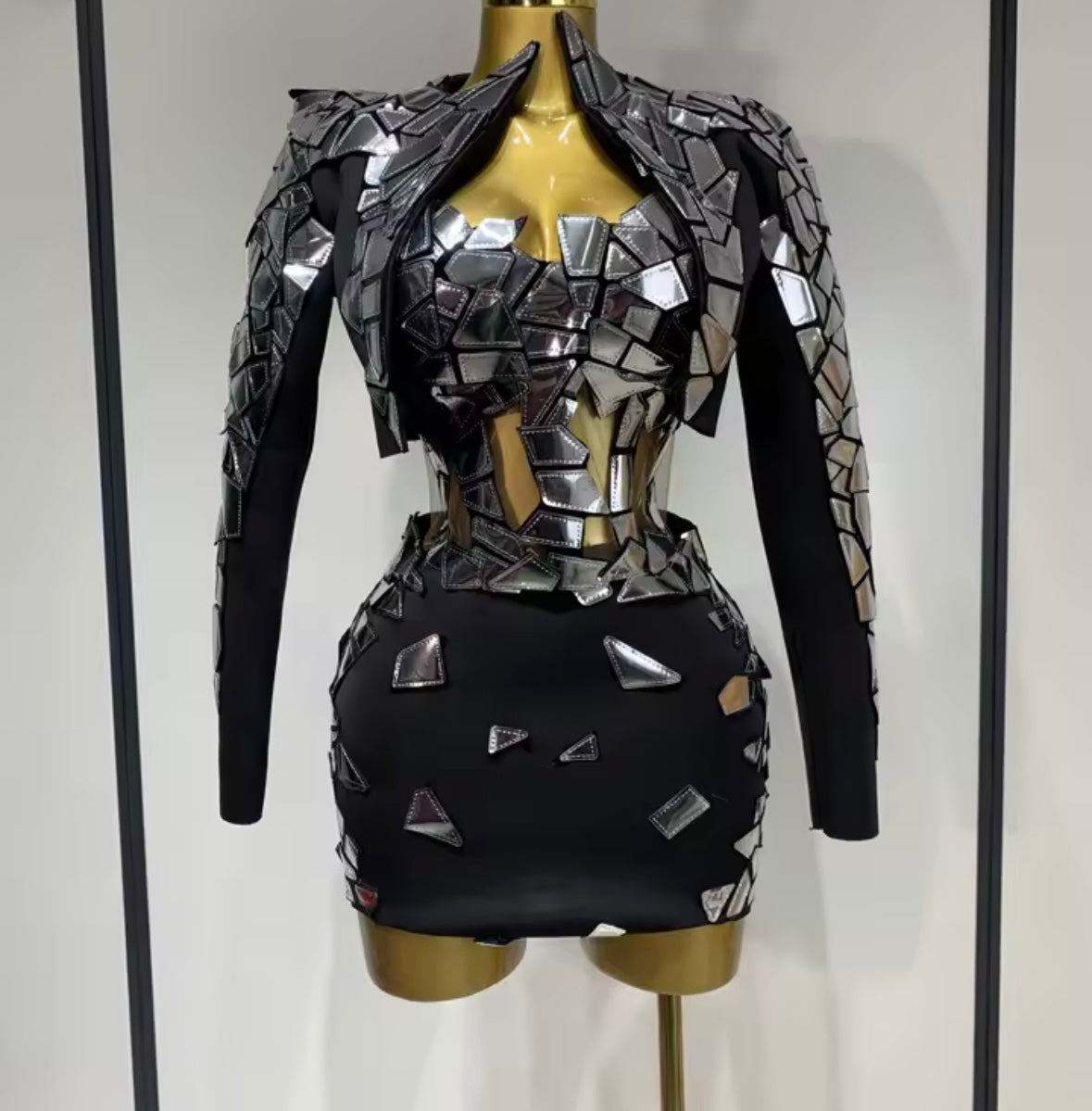 Mirror Strapless Sexy Three Piece Jacket Skirt Set