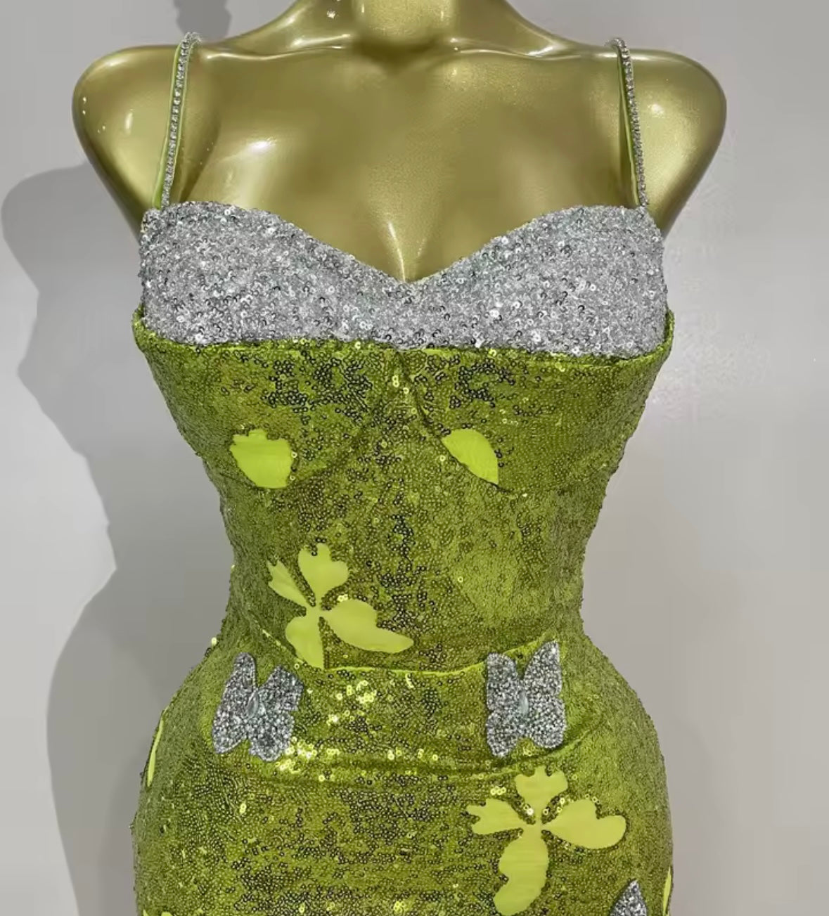 Sexy Sleeveless Green Sequins Butterfly Maxi Dress