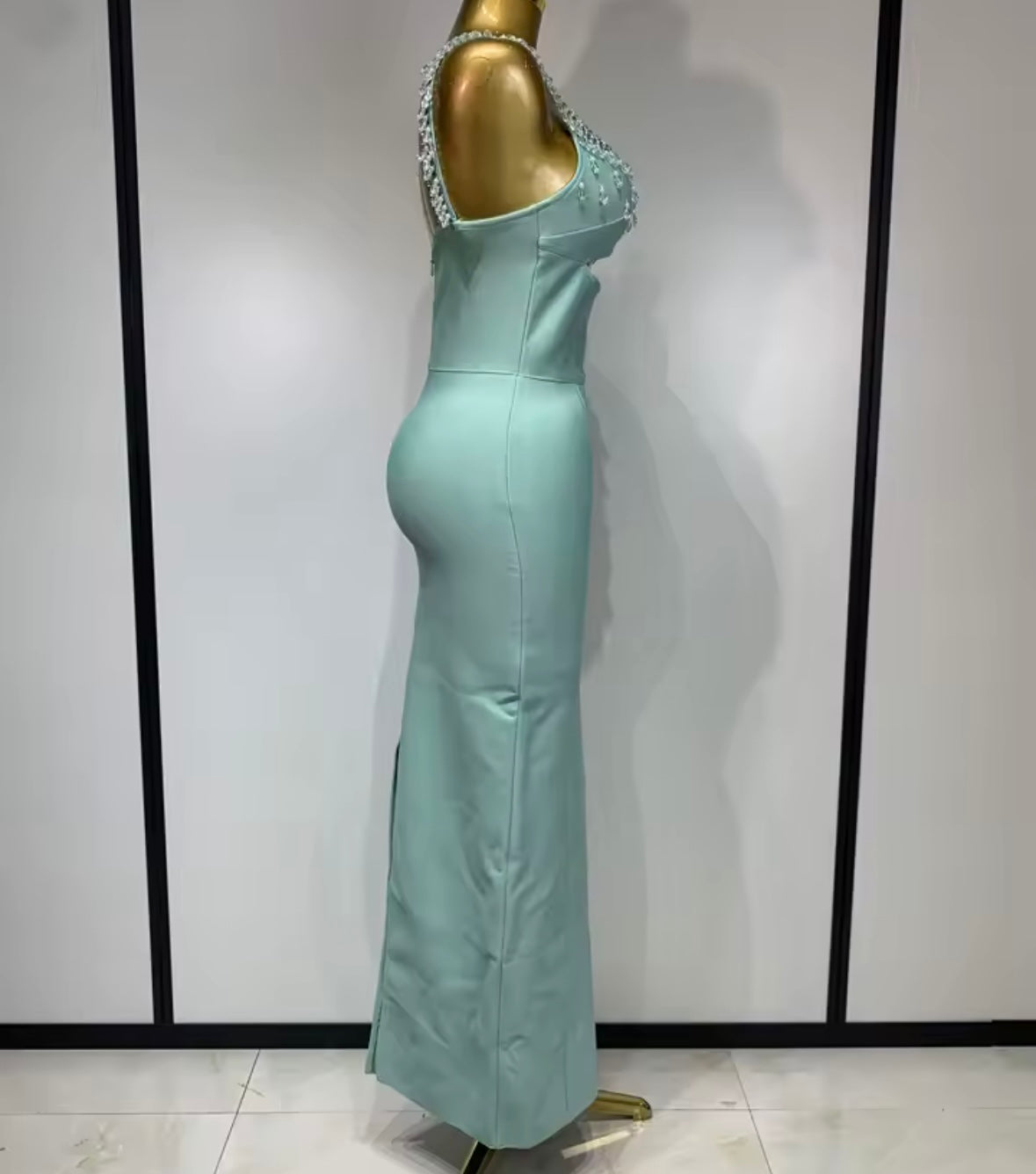 Elegant Sleeveless Beaded Rhinestone Maxi Dress