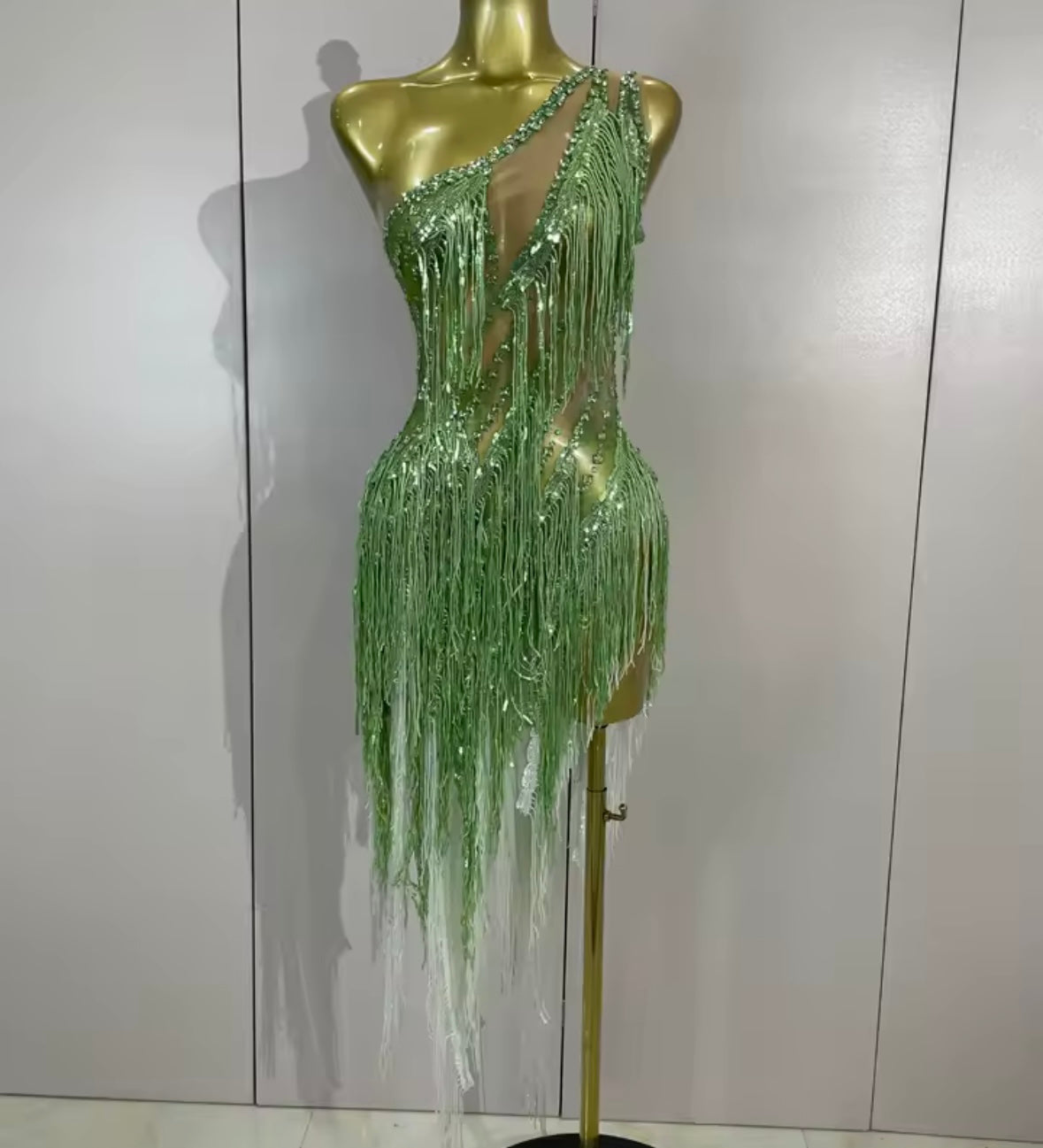 Sexy One Shoulder Sleeveless Beaded Sequins Crystal Tassel Dress