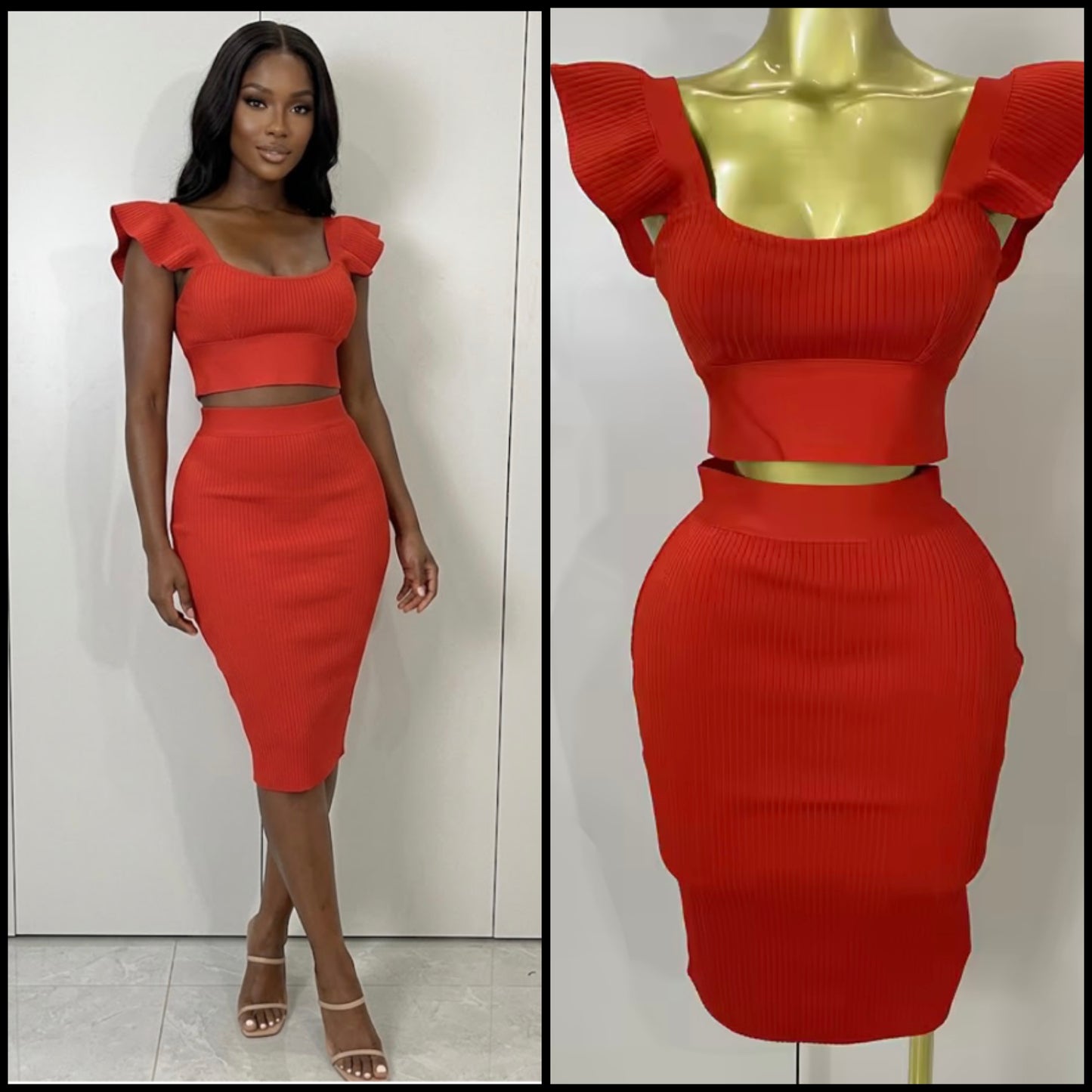 Sexy Ruffled Sleeveless Crop Skirt Set