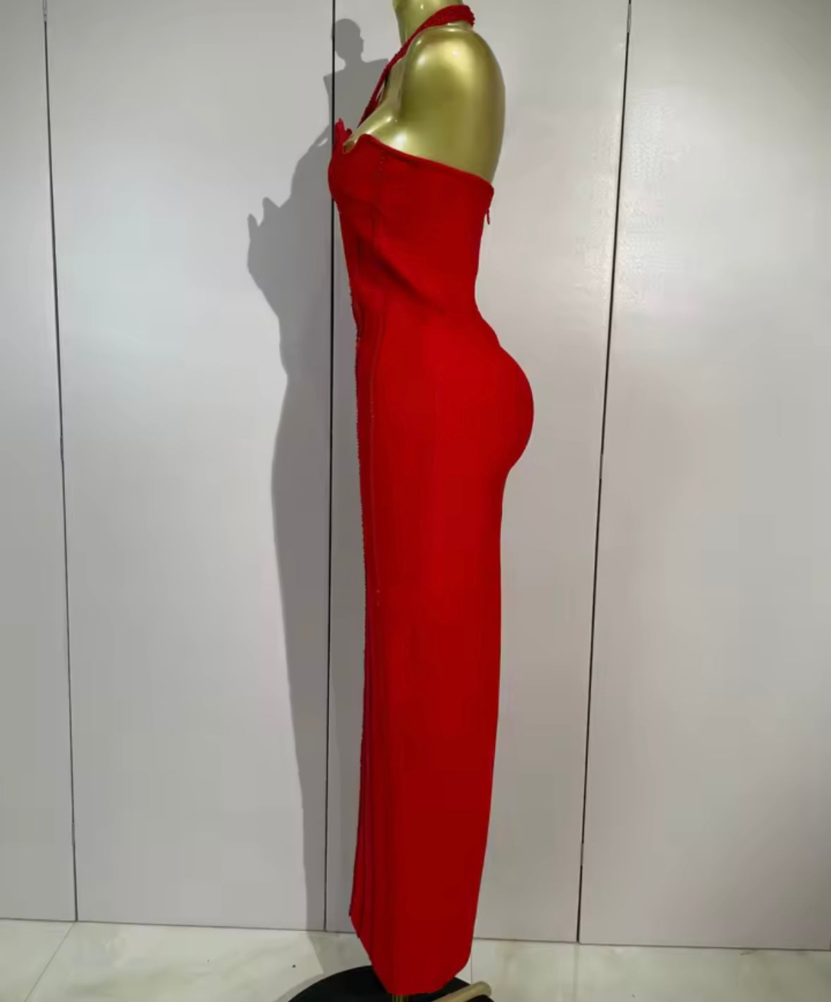 Sexy Beaded Halter Sleeveless Maxi Dress