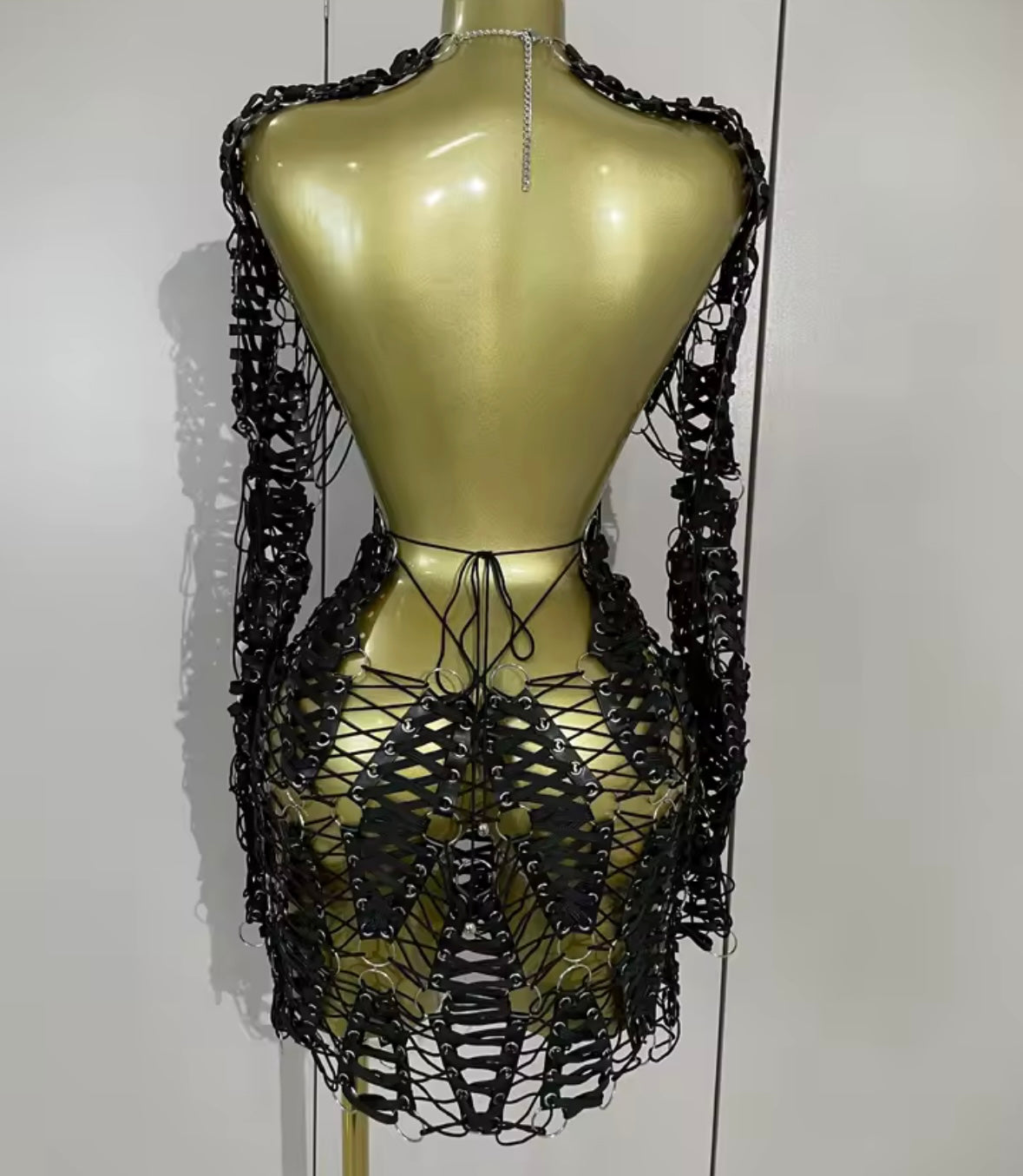 Sexy Black Open Back Full Sleeve Lace Up Dress