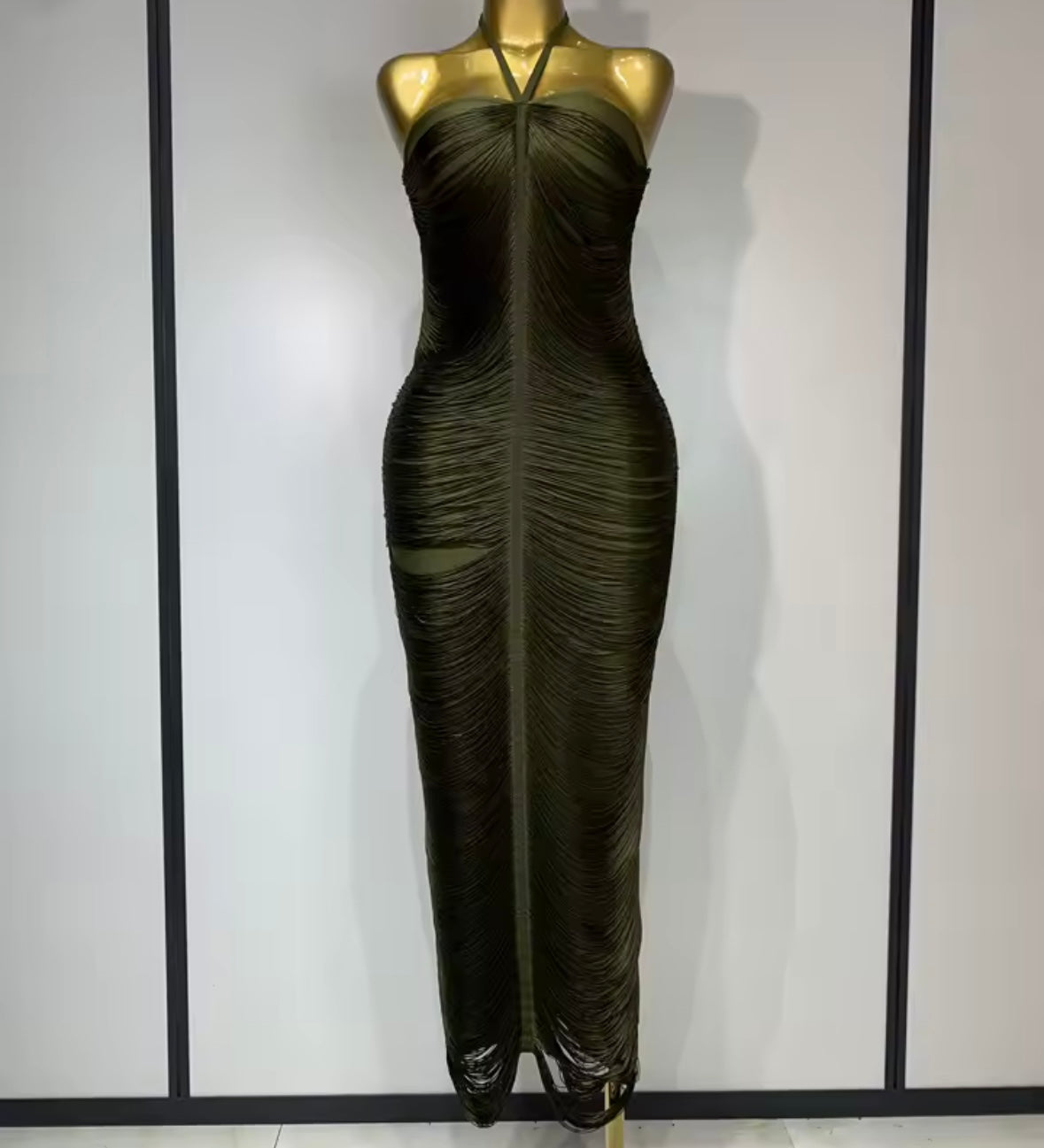 Sexy Halter Sleeveless Fringe Maxi Dress